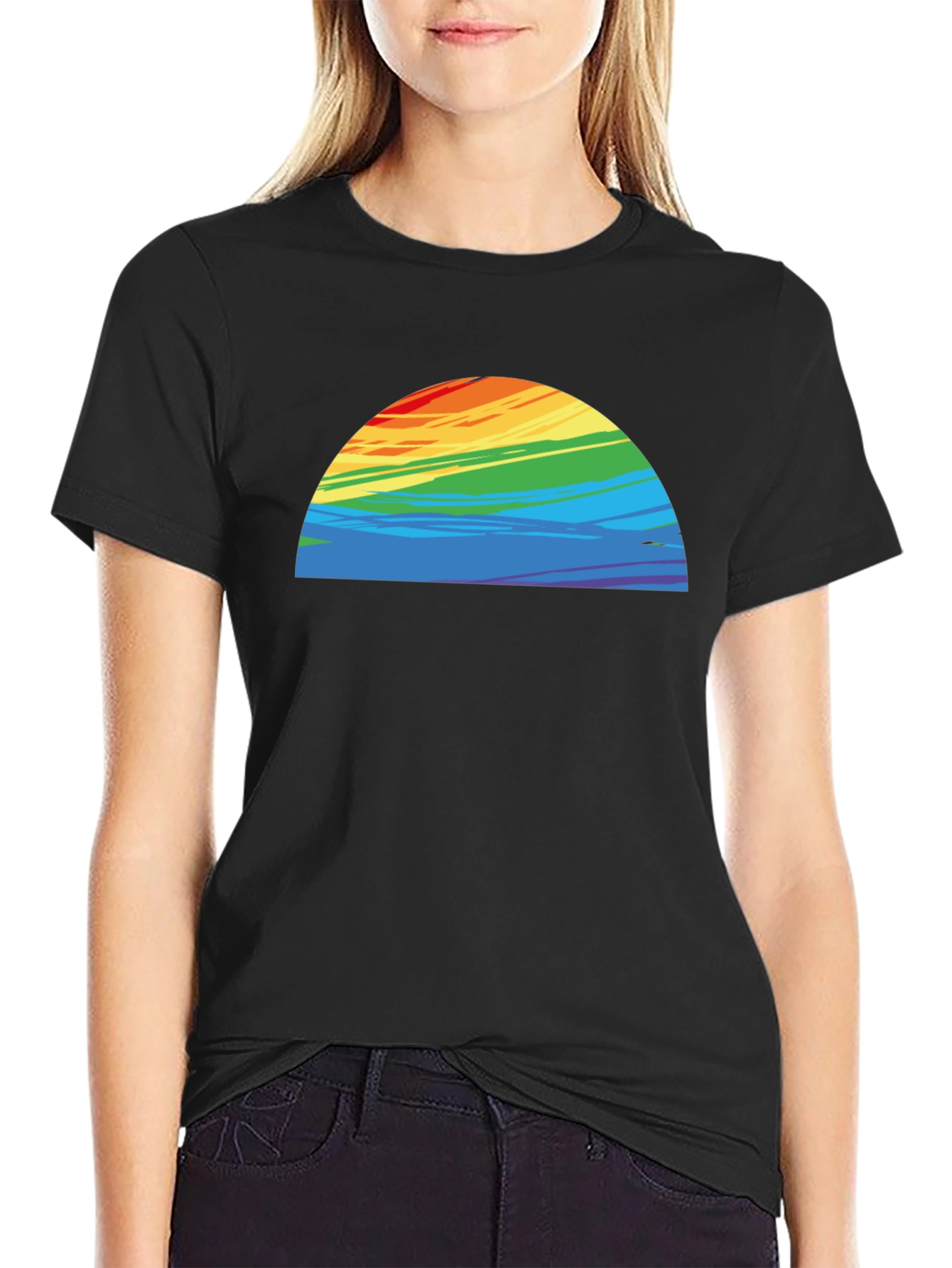 Rainbow Half-Circle Graphic Black Tee