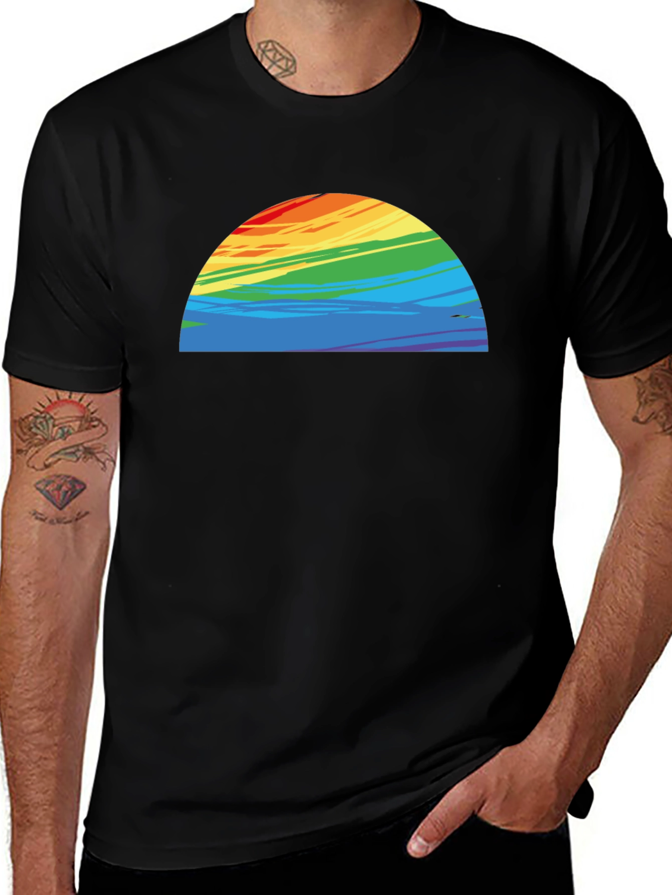 Rainbow Half-Circle Graphic Black Tee