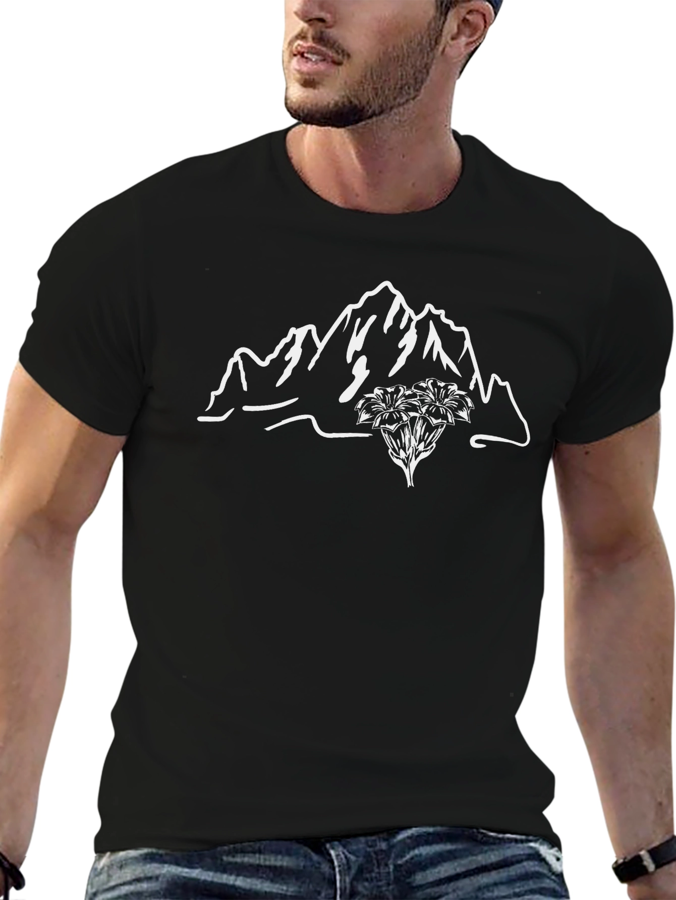 Mountain & Flower Graphic Tee - Black