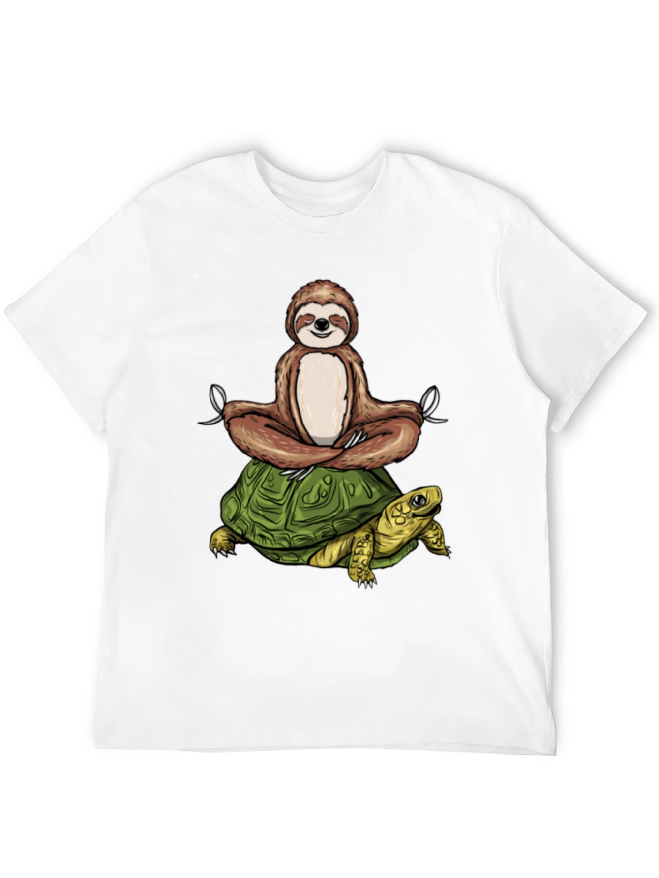 Sloth Meditating on Turtle Black T-Shirt