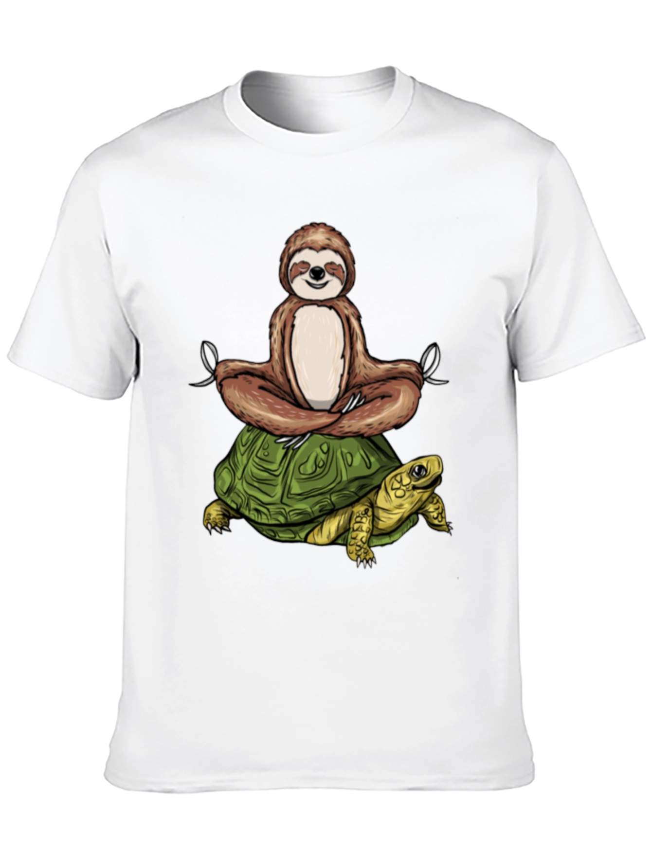 Sloth Meditating on Turtle Black T-Shirt