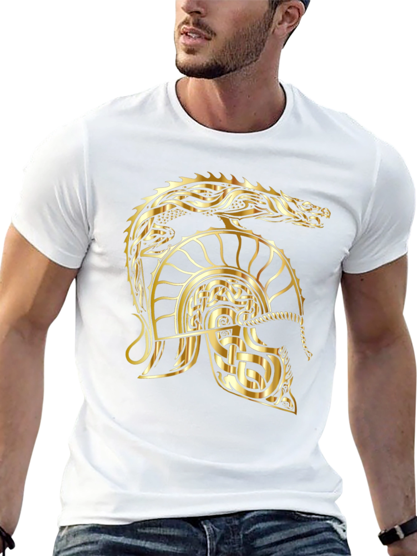 Gold Dragon Helmet Black T-Shirt