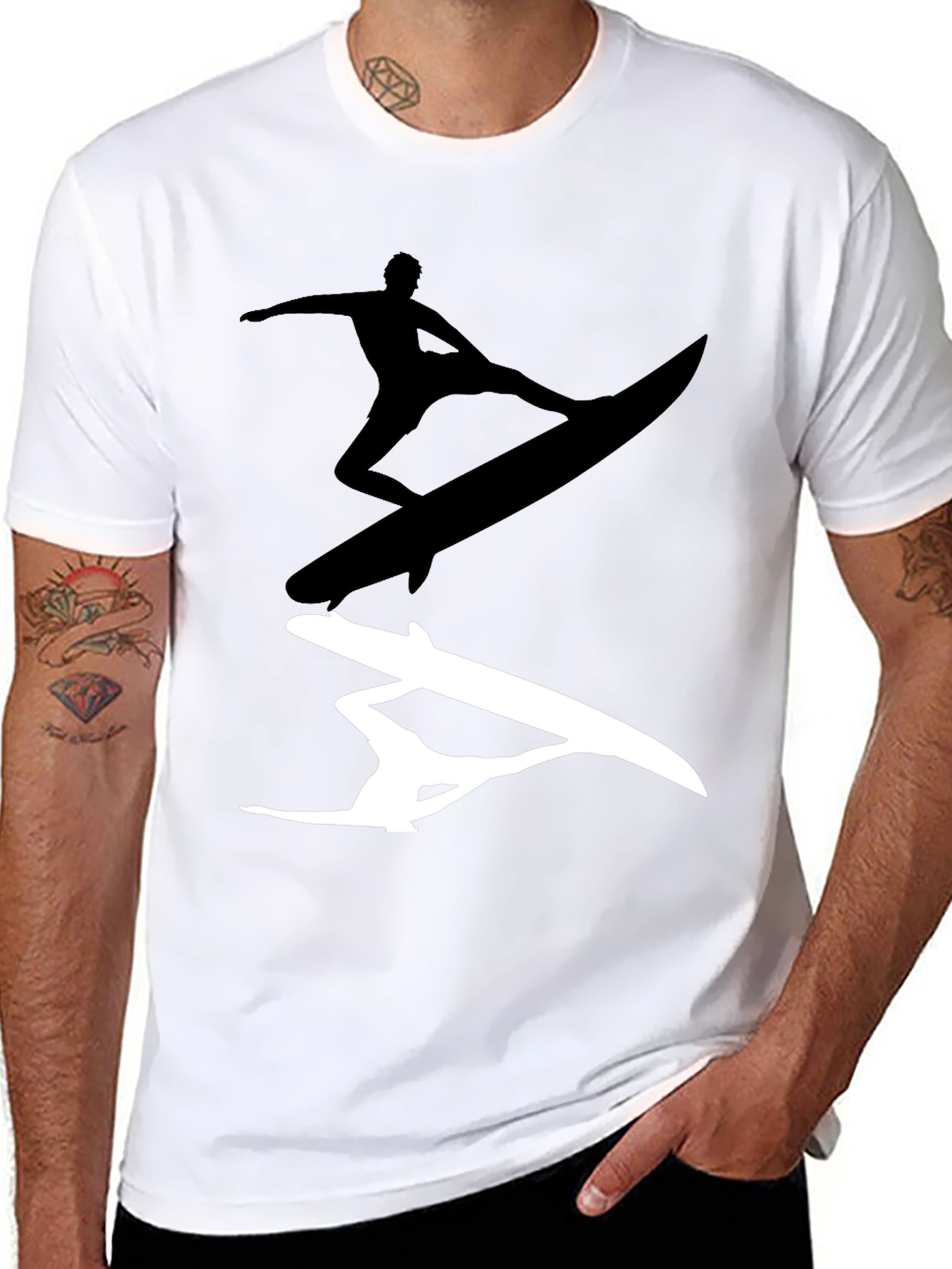 Surfer Silhouette Graphic Tee - Black Cotton Blend