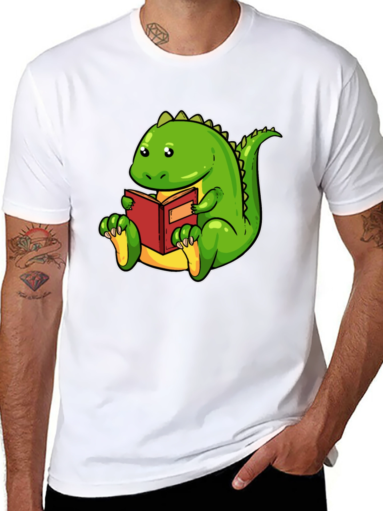 Dinosaur Reading Book Black T-Shirt