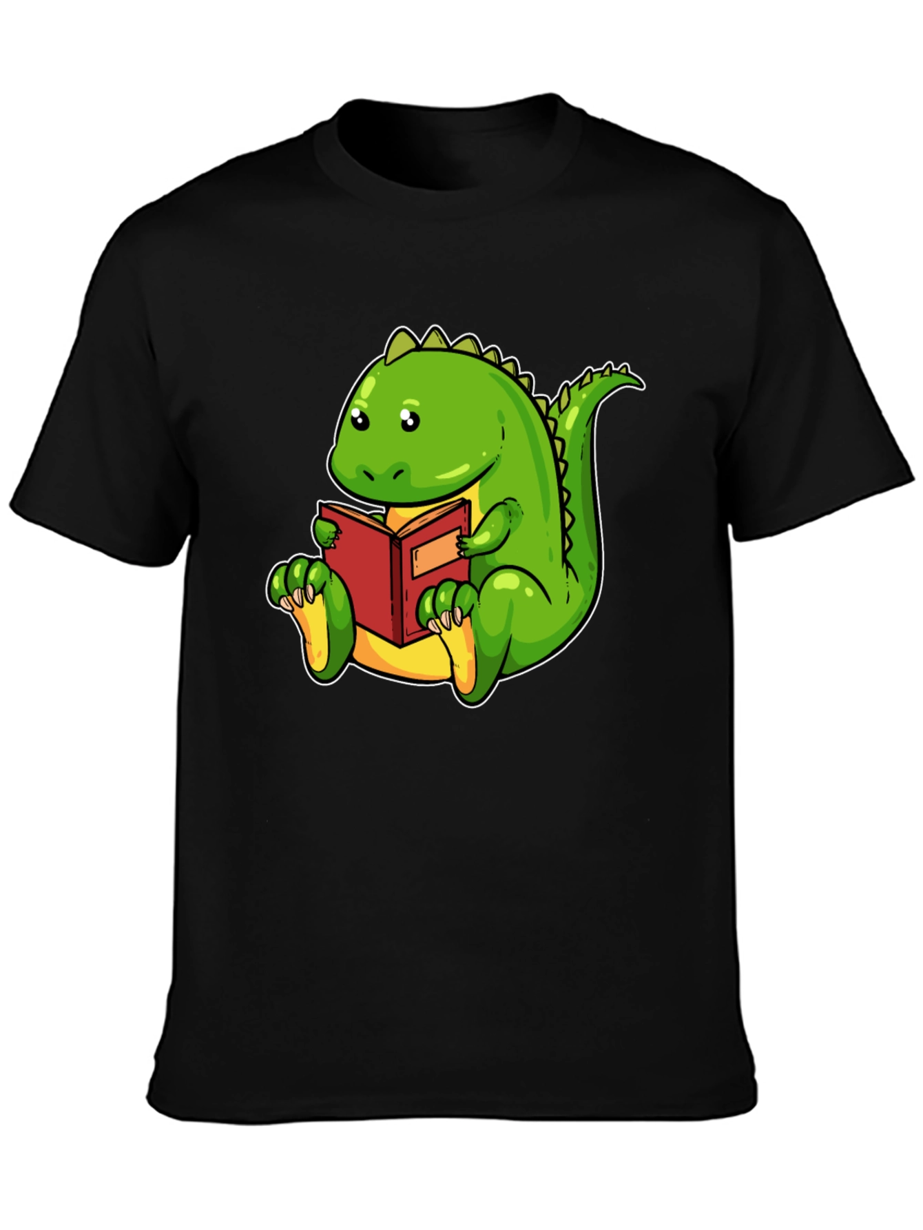 Dinosaur Reading Book Black T-Shirt