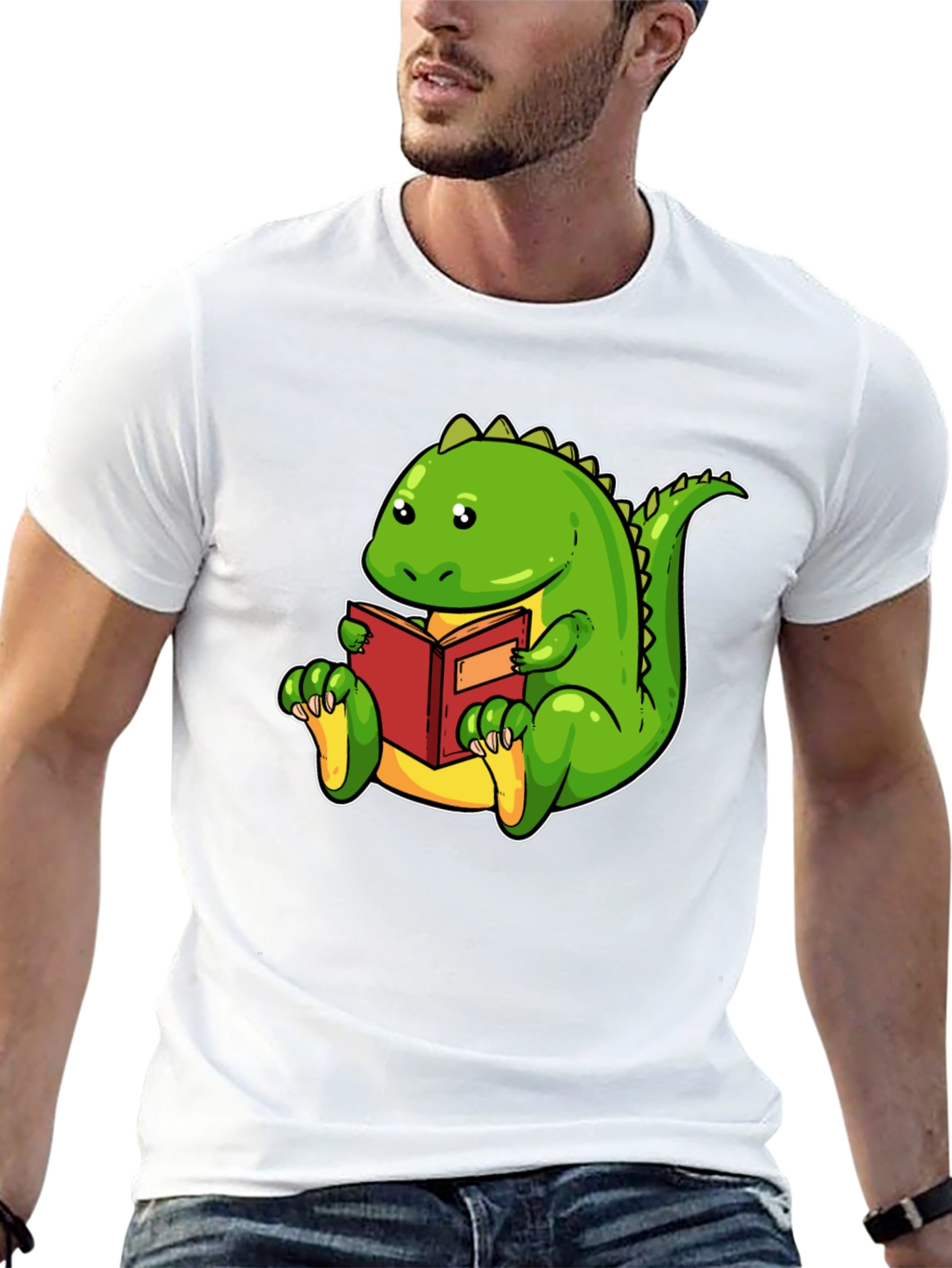 Dinosaur Reading Book Black T-Shirt