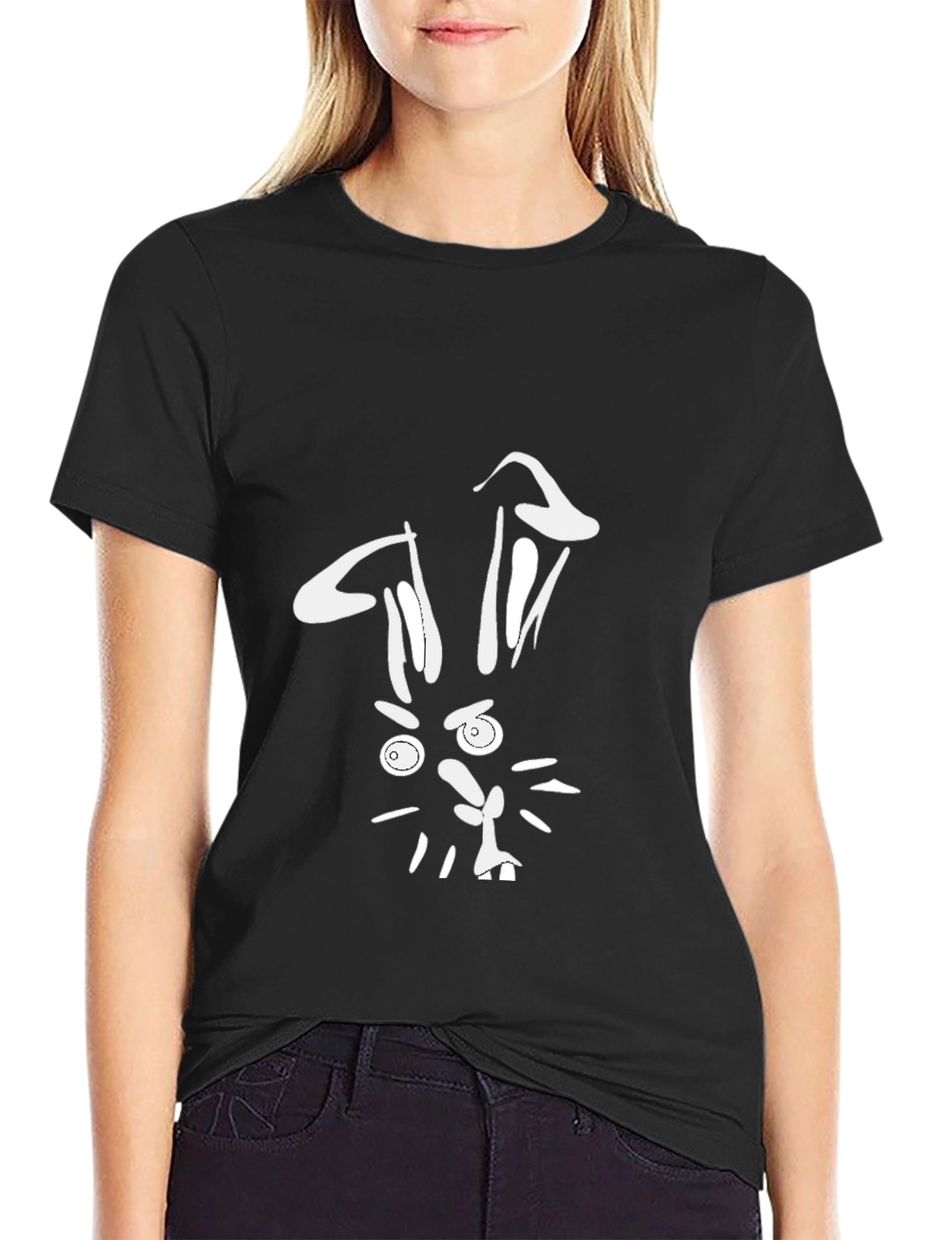 Funny Rabbit Graphic Tee - Black Cotton T-Shirt