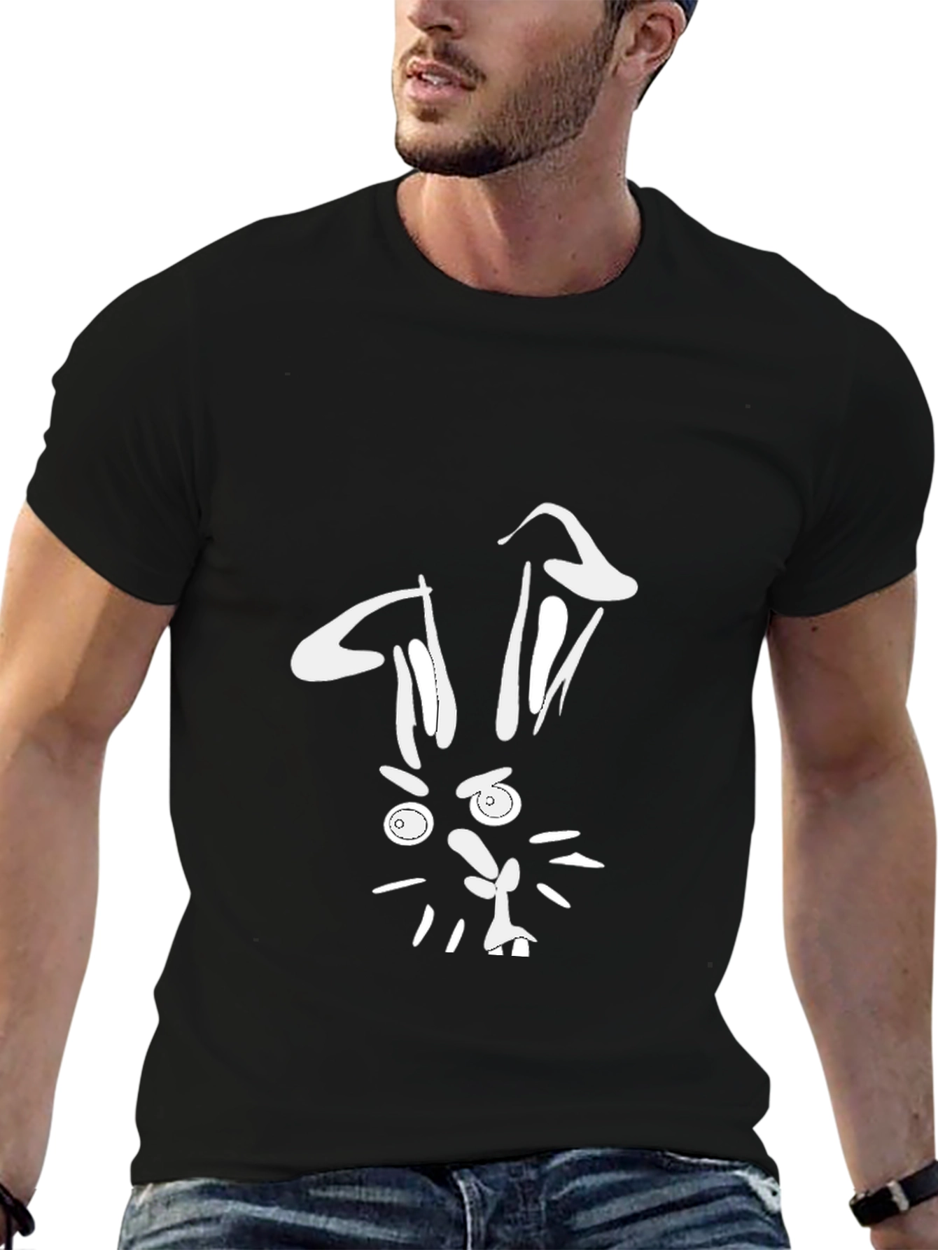 Funny Rabbit Graphic Tee - Black Cotton T-Shirt