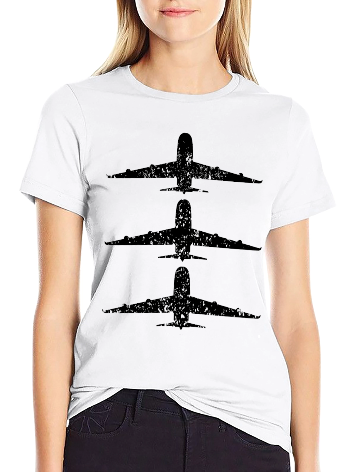 Airplane Graphic Tee - Black Cotton T-Shirt