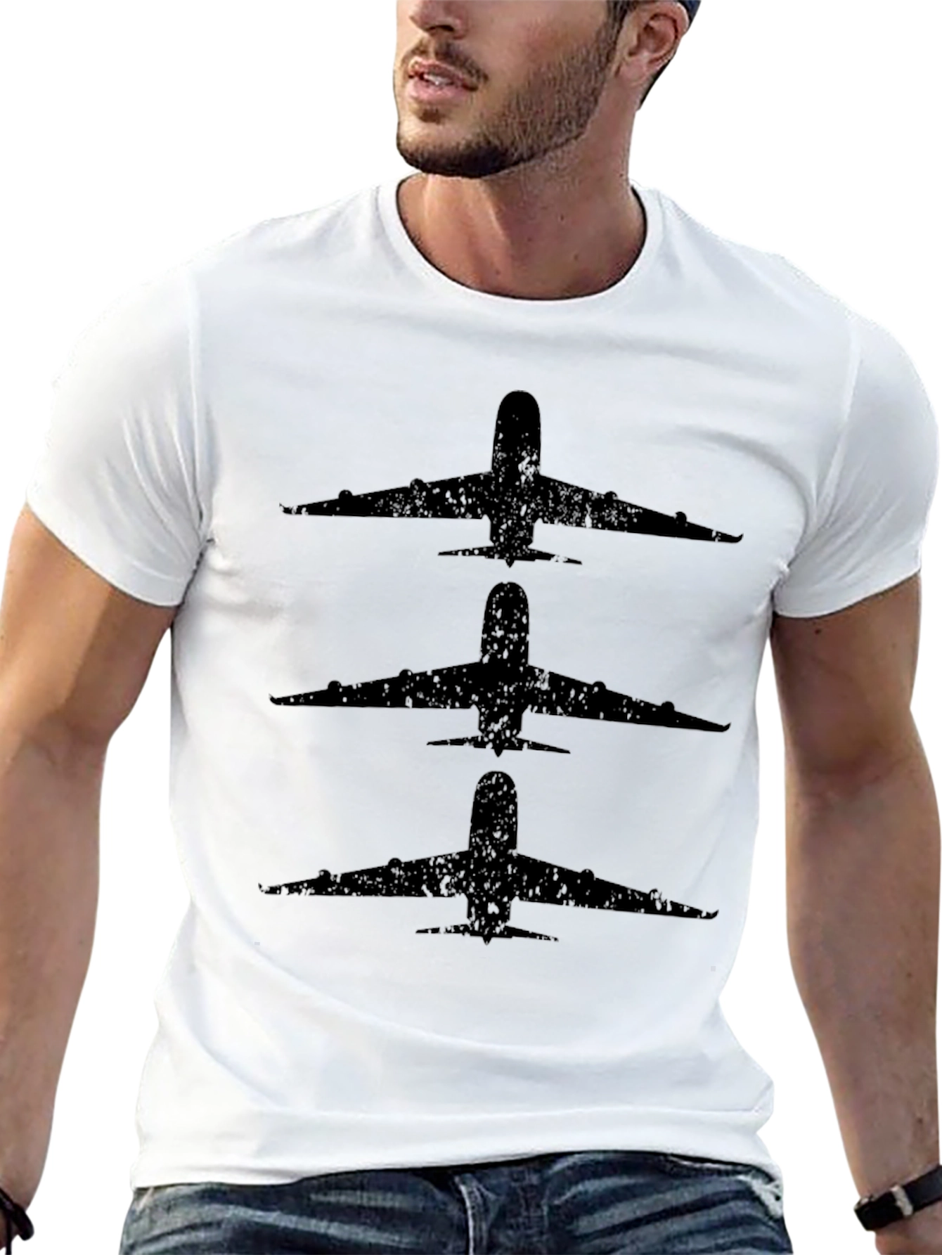 Airplane Graphic Tee - Black Cotton T-Shirt