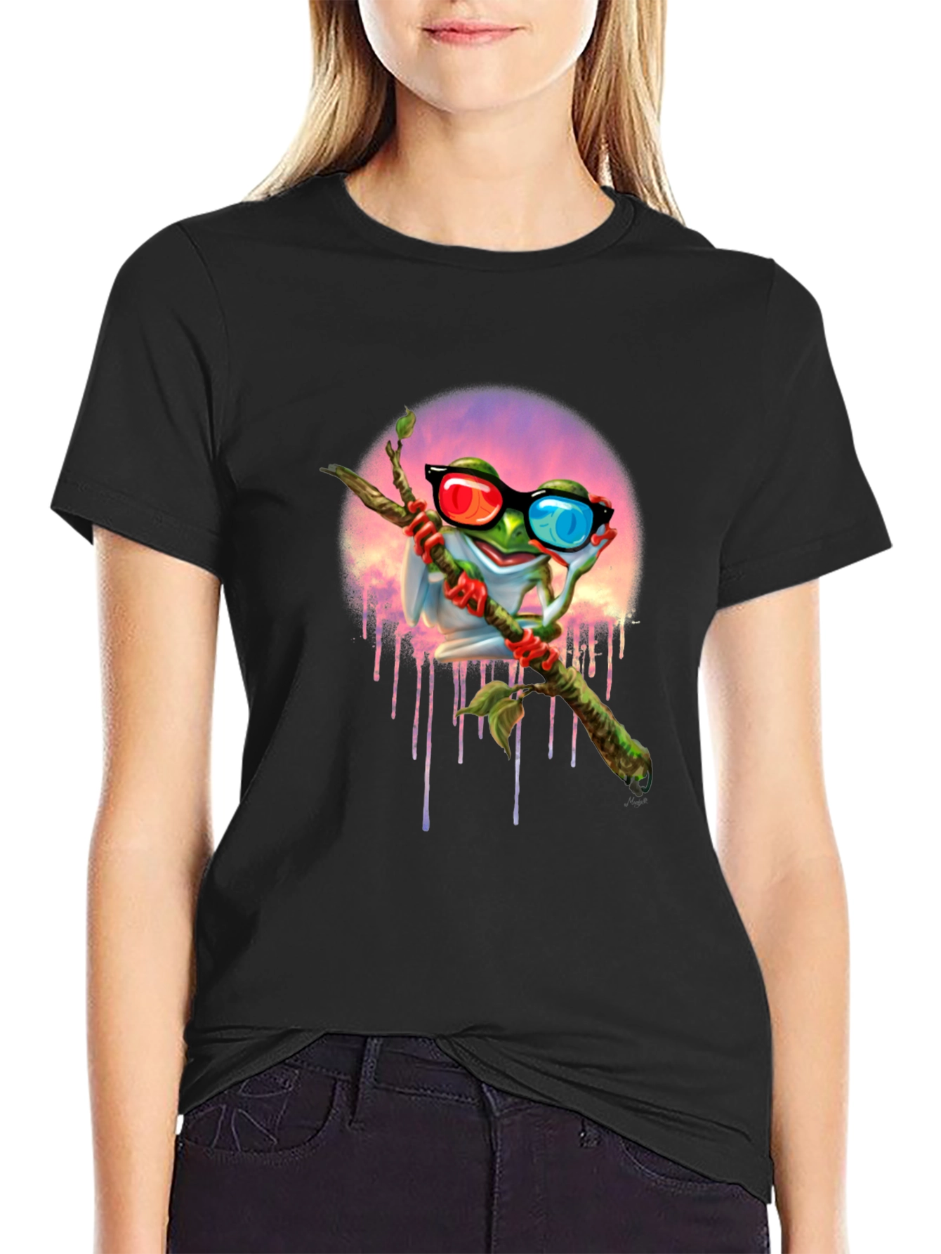Frog with 3D Glasses Graphic T-Shirt