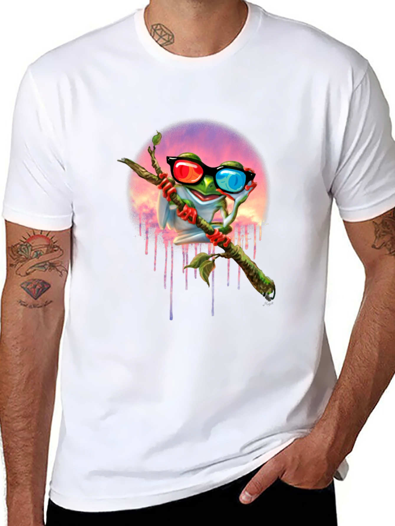 Frog with 3D Glasses Graphic T-Shirt