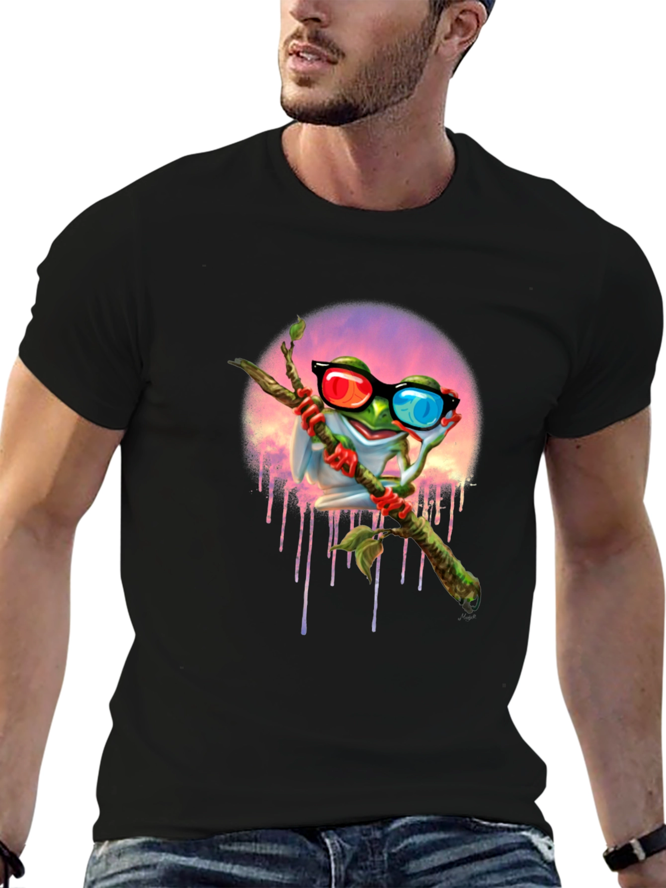 Frog with 3D Glasses Graphic T-Shirt