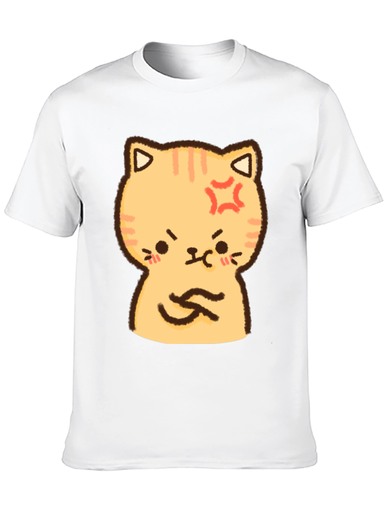 Angry Cat Cartoon Print T-Shirt - Black