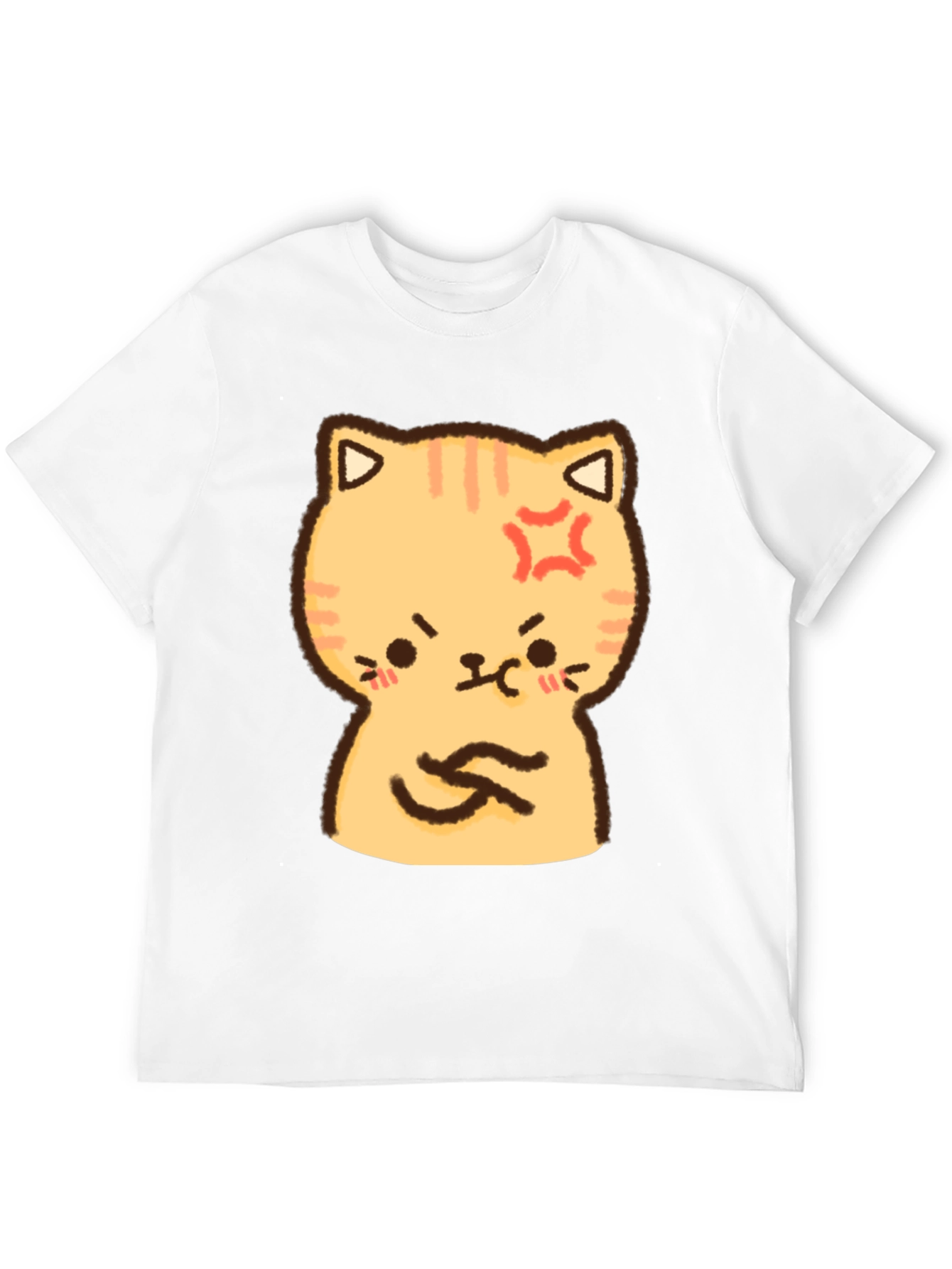 Angry Cat Cartoon Print T-Shirt - Black