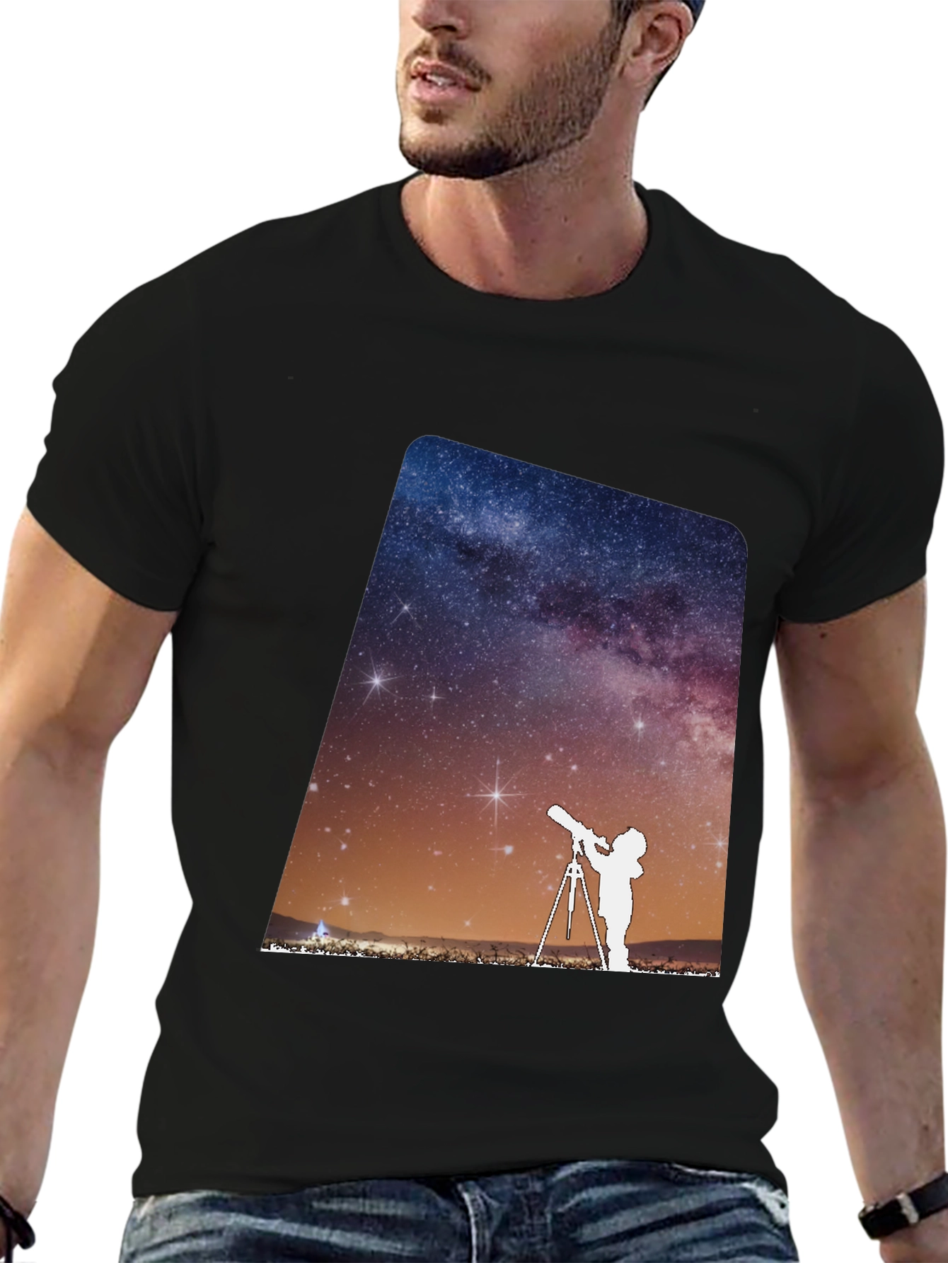 Star Gazing Graphic Tee - Black Cotton Blend