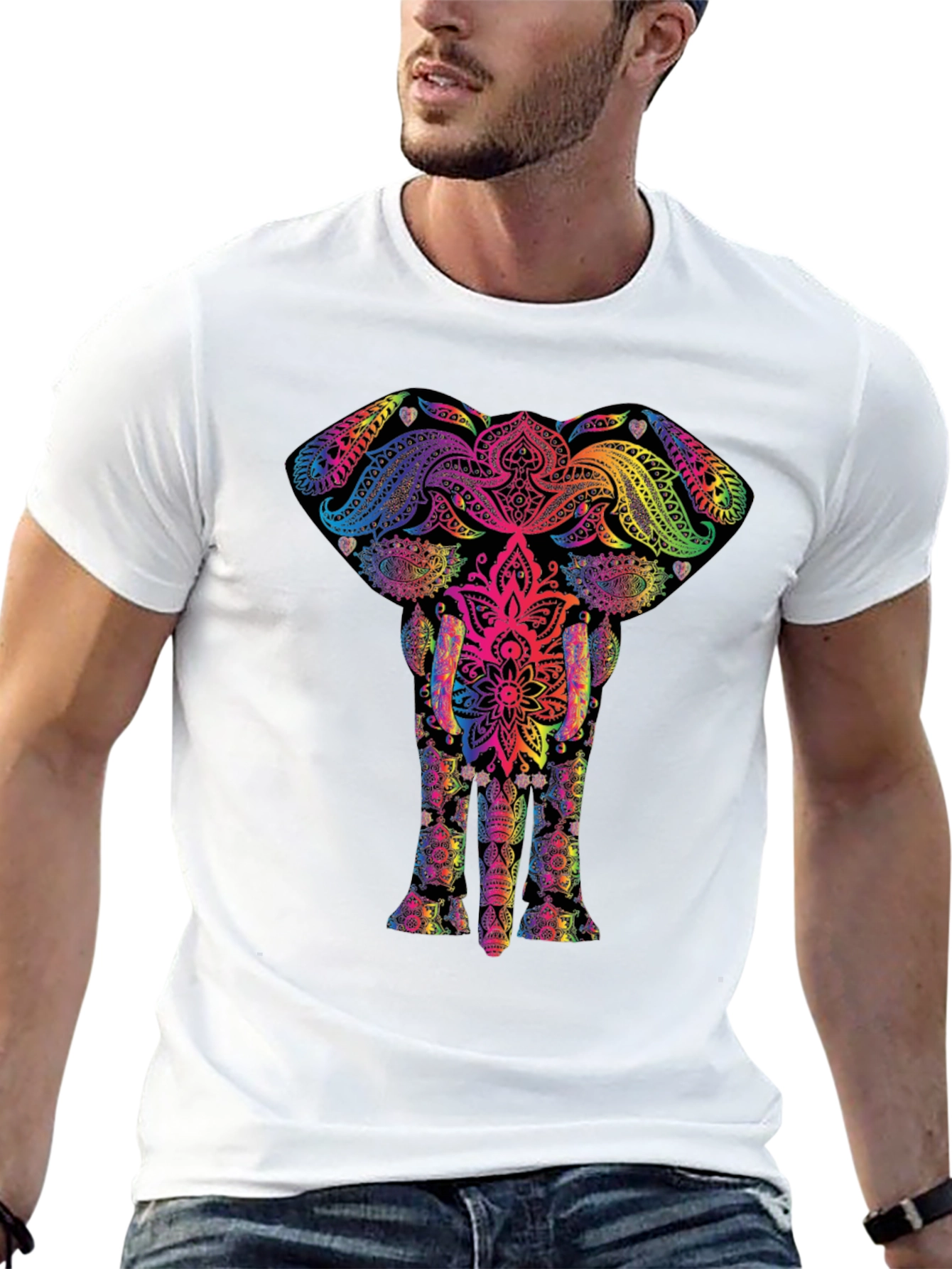 Vibrant Elephant Mandala Graphic Tee - Black