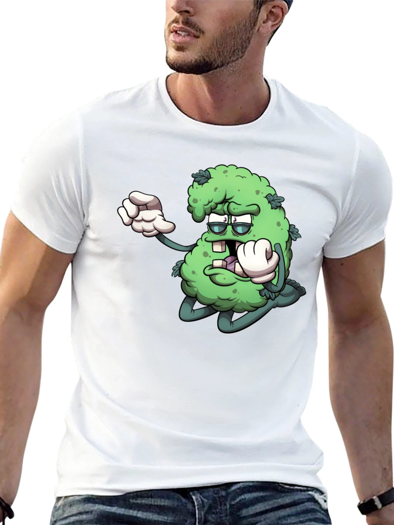 Cartoon Marijuana Graphic Black T-Shirt