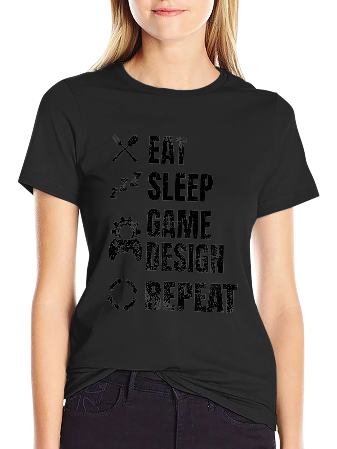 Eat Sleep Game Design Repeat Black Graphic Tee