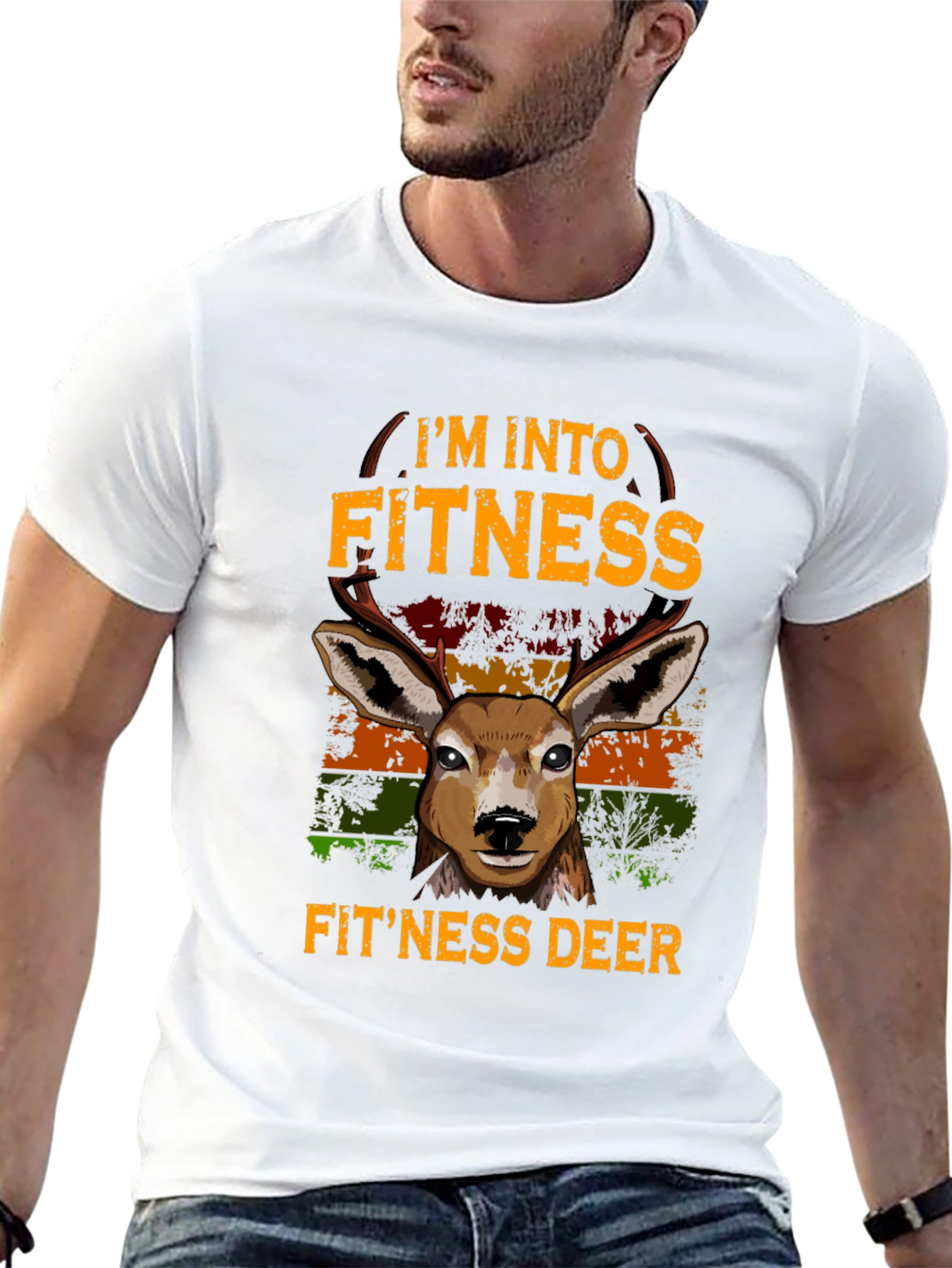 Fitness Deer Graphic T-Shirt - Im Into Fitness Tee