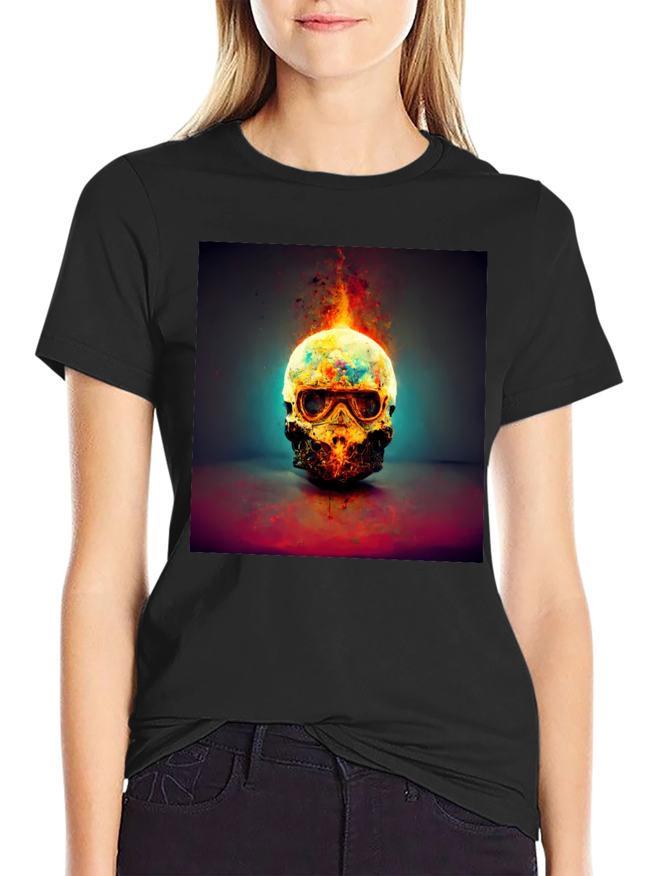 Fiery Skull Graphic Tee - Dark Style