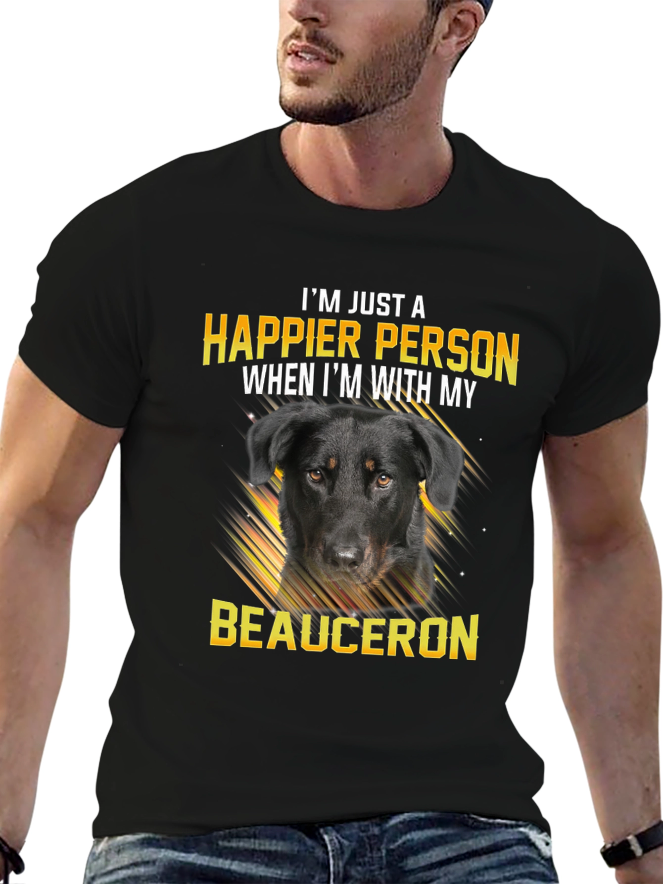 Happier Person Beauceron Dog Graphic T-Shirt