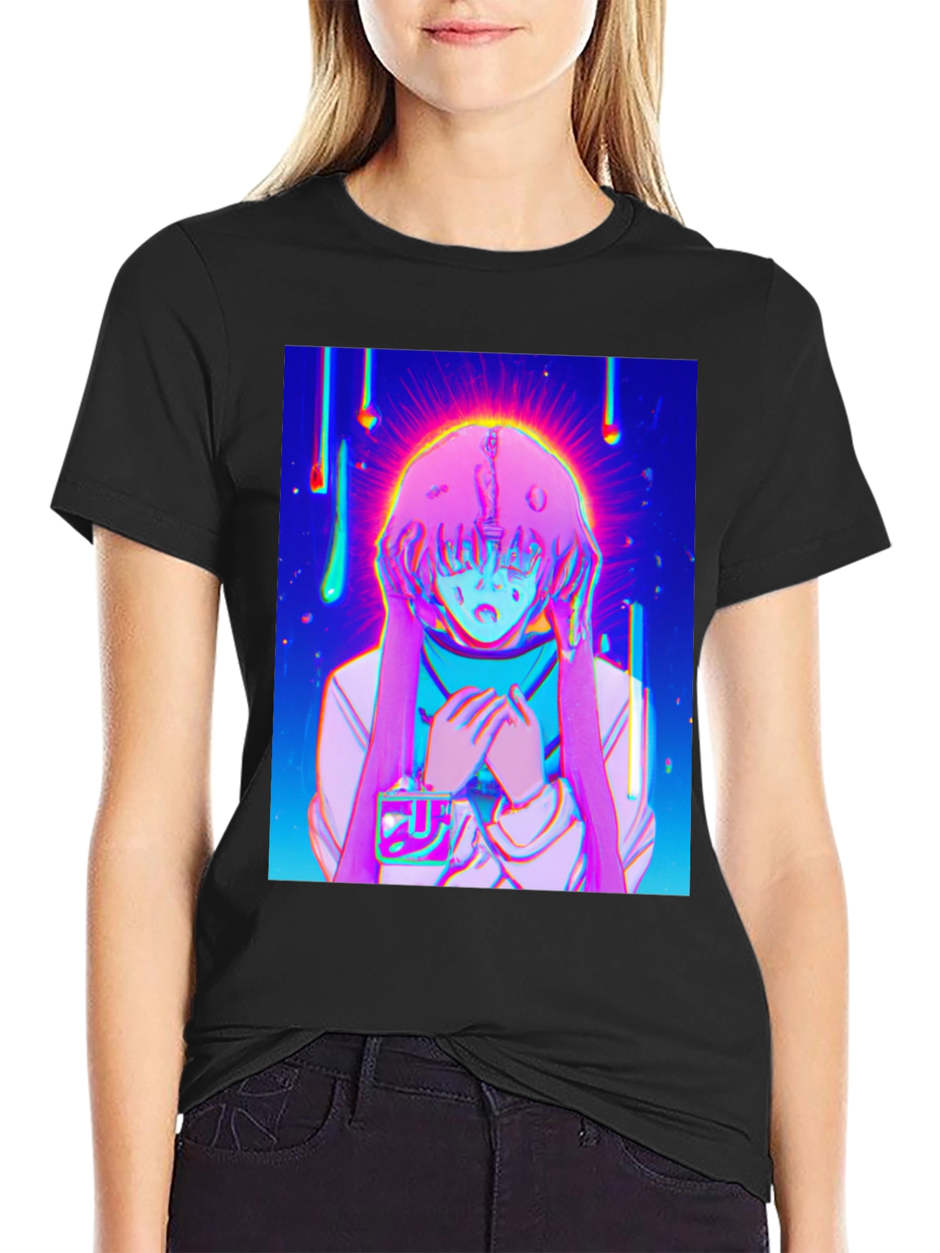 Anime Girl Graphic T-Shirt - Vivid Black Tee