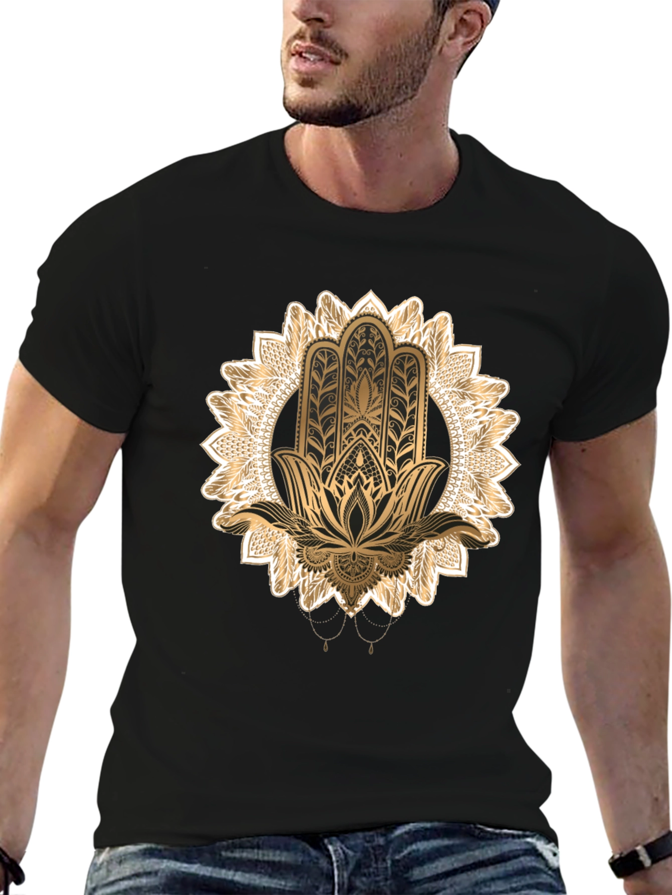 Hamsa Mandala Graphic Tee - Black
