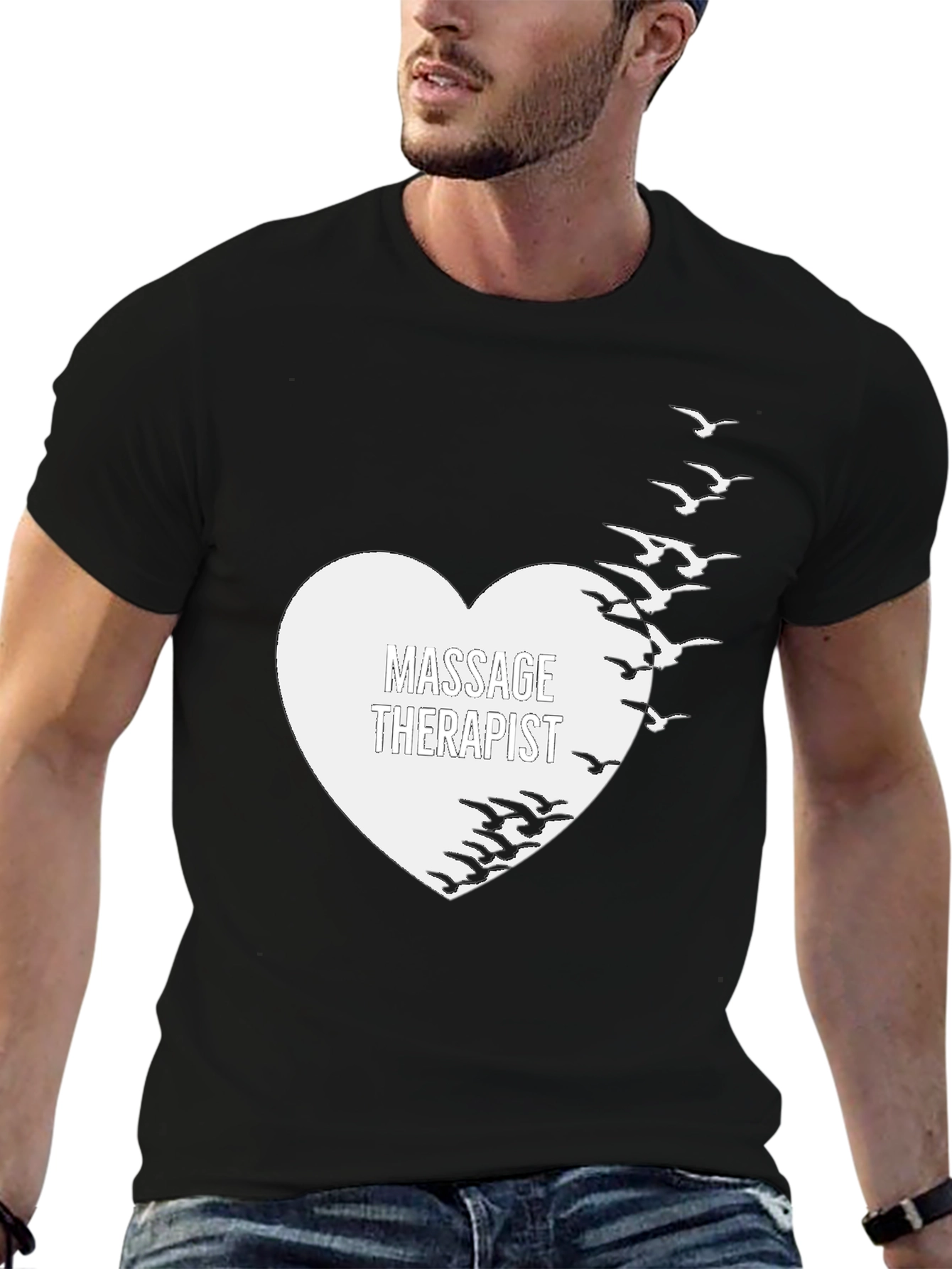 Massage Therapist Heart & Birds Black T-Shirt