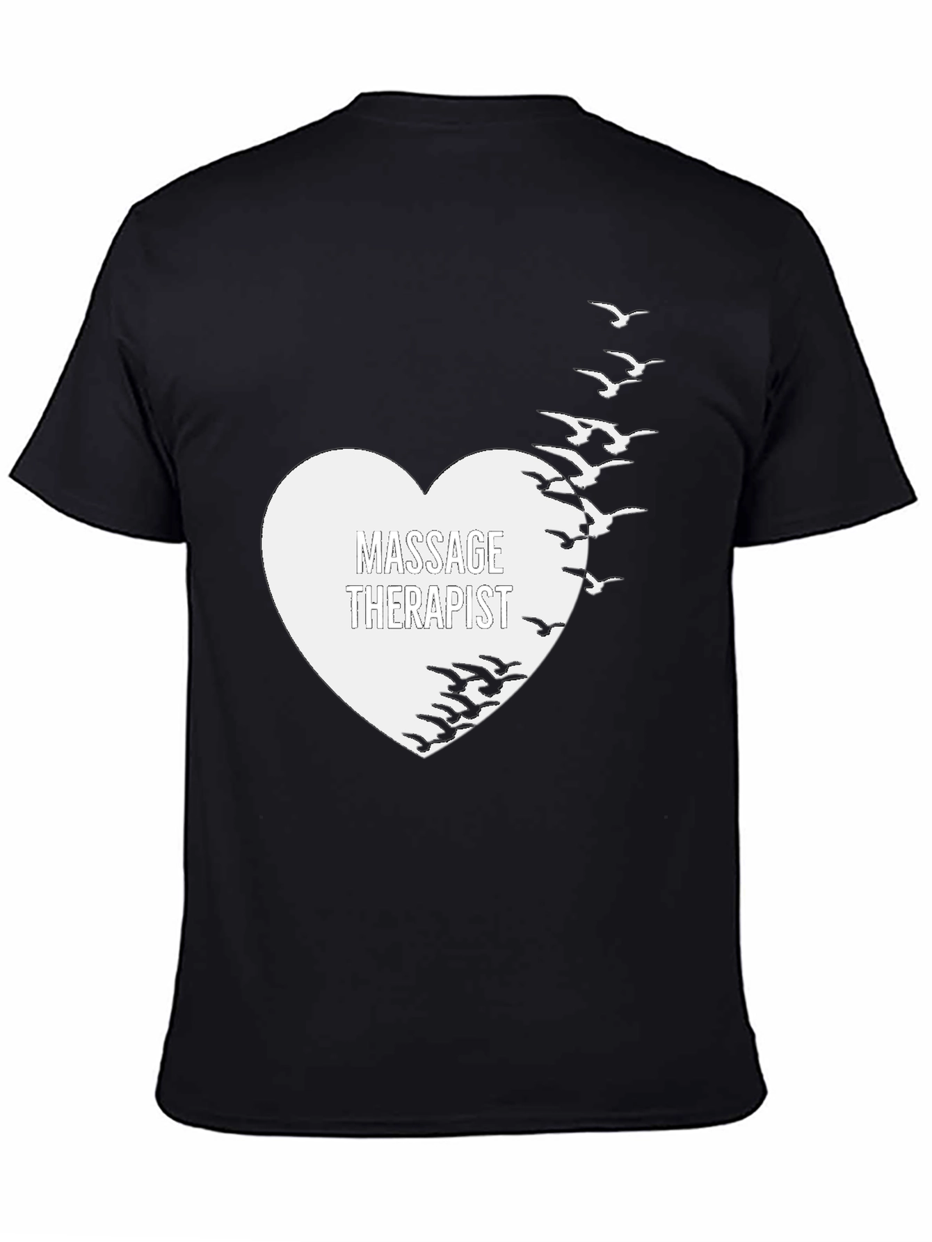Massage Therapist Heart & Birds Black T-Shirt