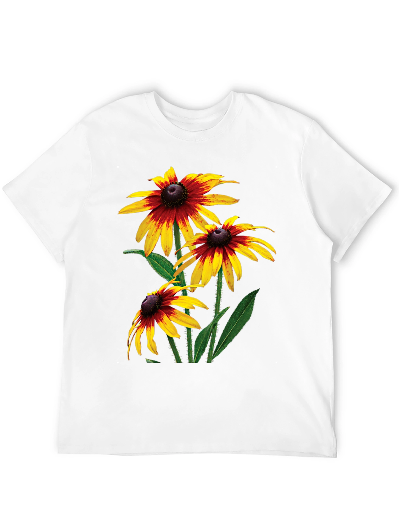 Black T-Shirt with Rudbeckia Flower Print