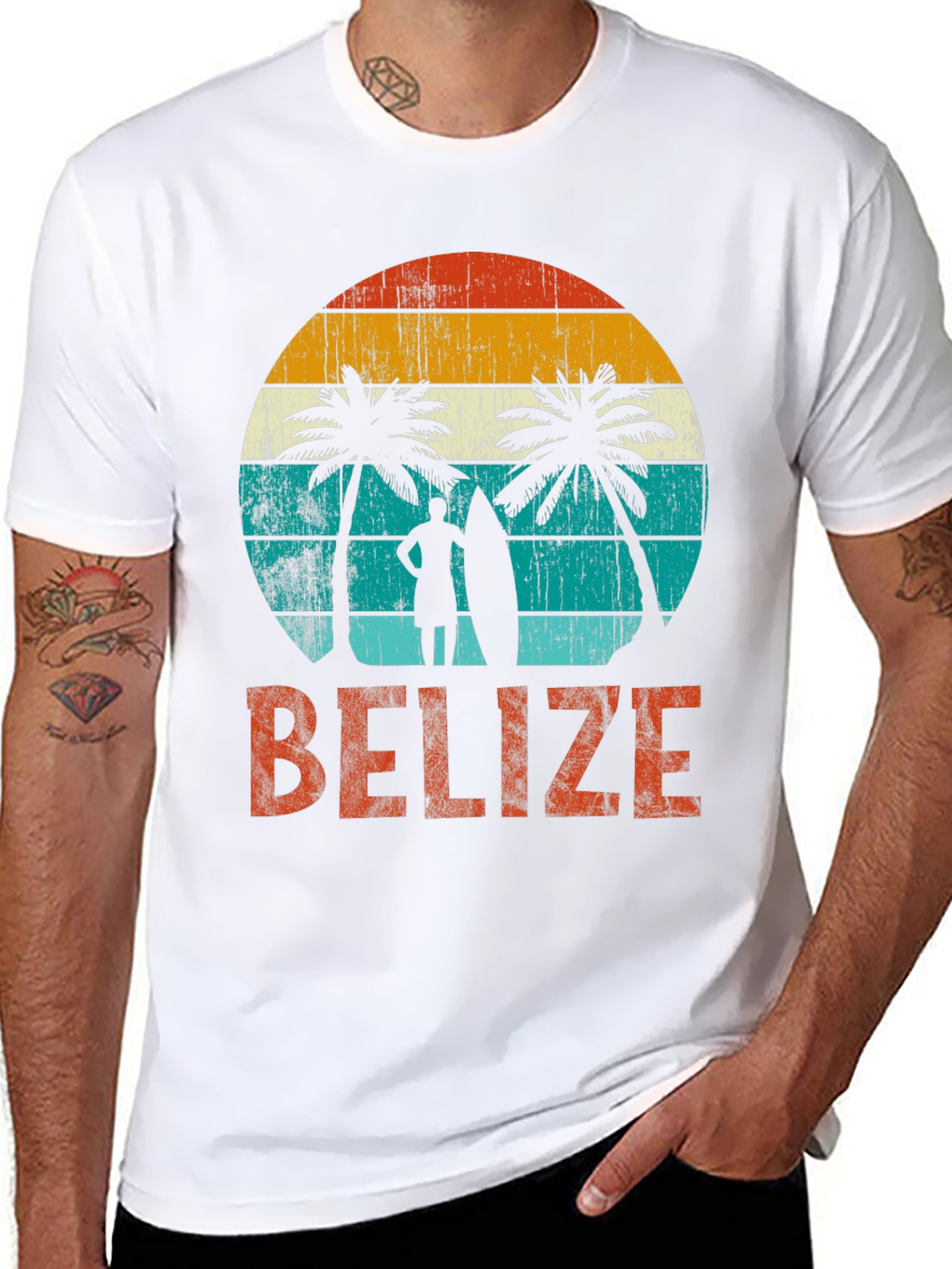 Belize Sunset Surf T-Shirt - Retro Beach Vibes