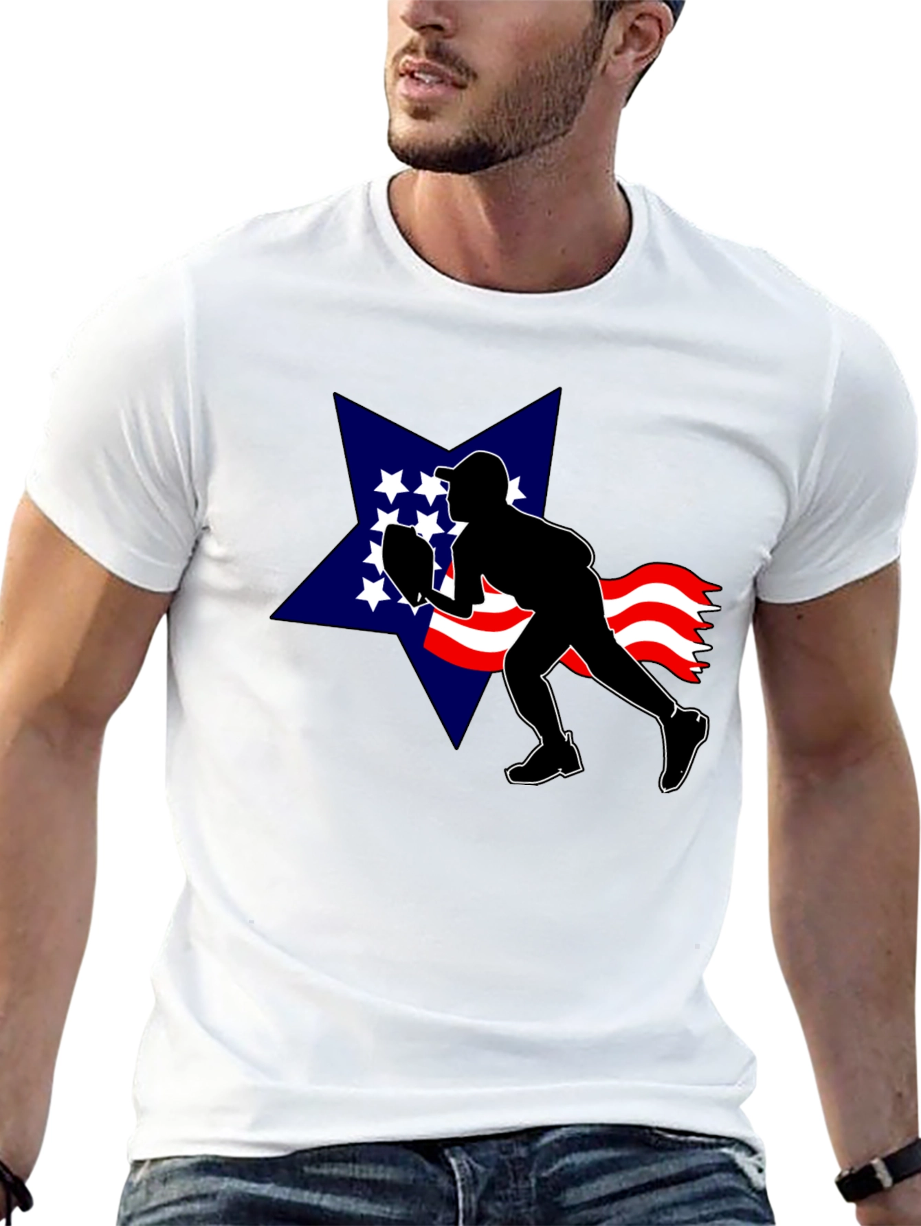 Patriotic Football T-Shirt: USA Star Silhouette