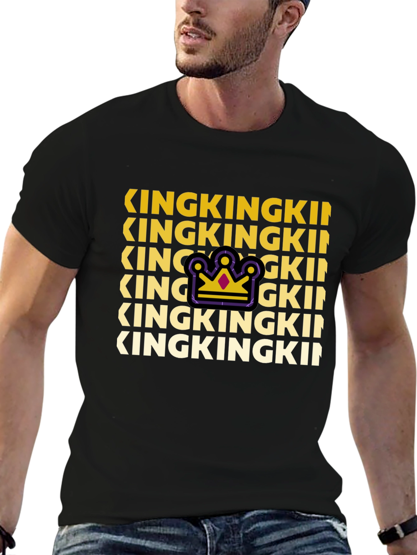 King Graphic Print Crew Neck Tee - Black
