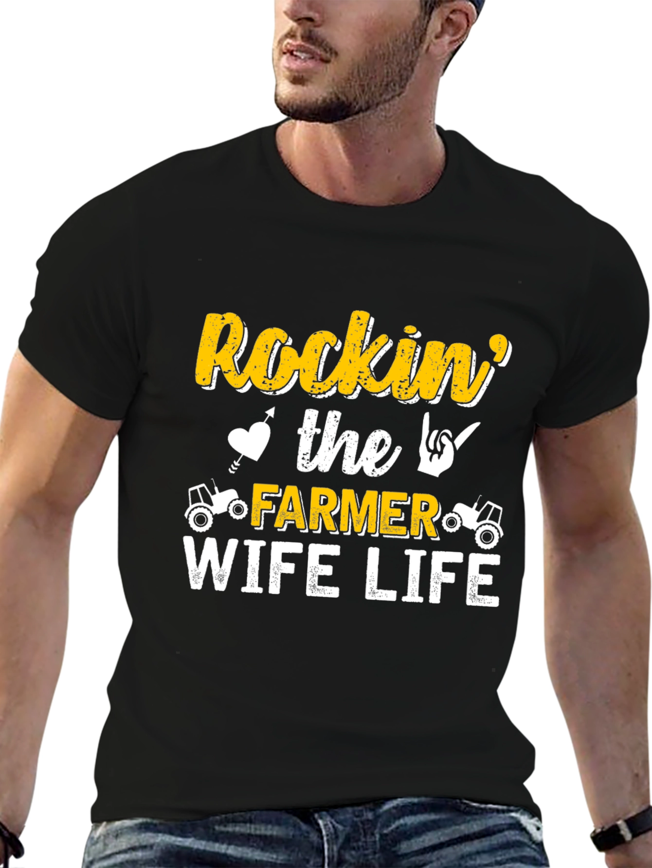 Rockin Farmer Wife Life Black T-Shirt