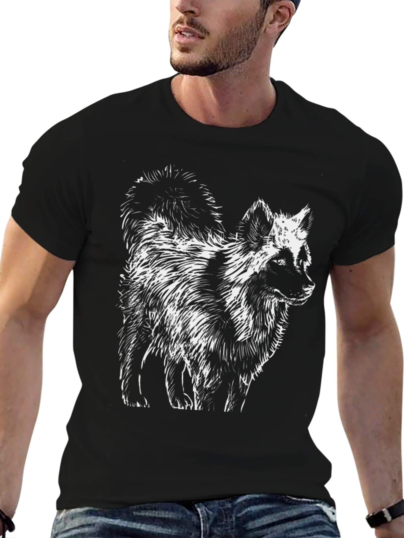 Black T-Shirt with Fox Graphic