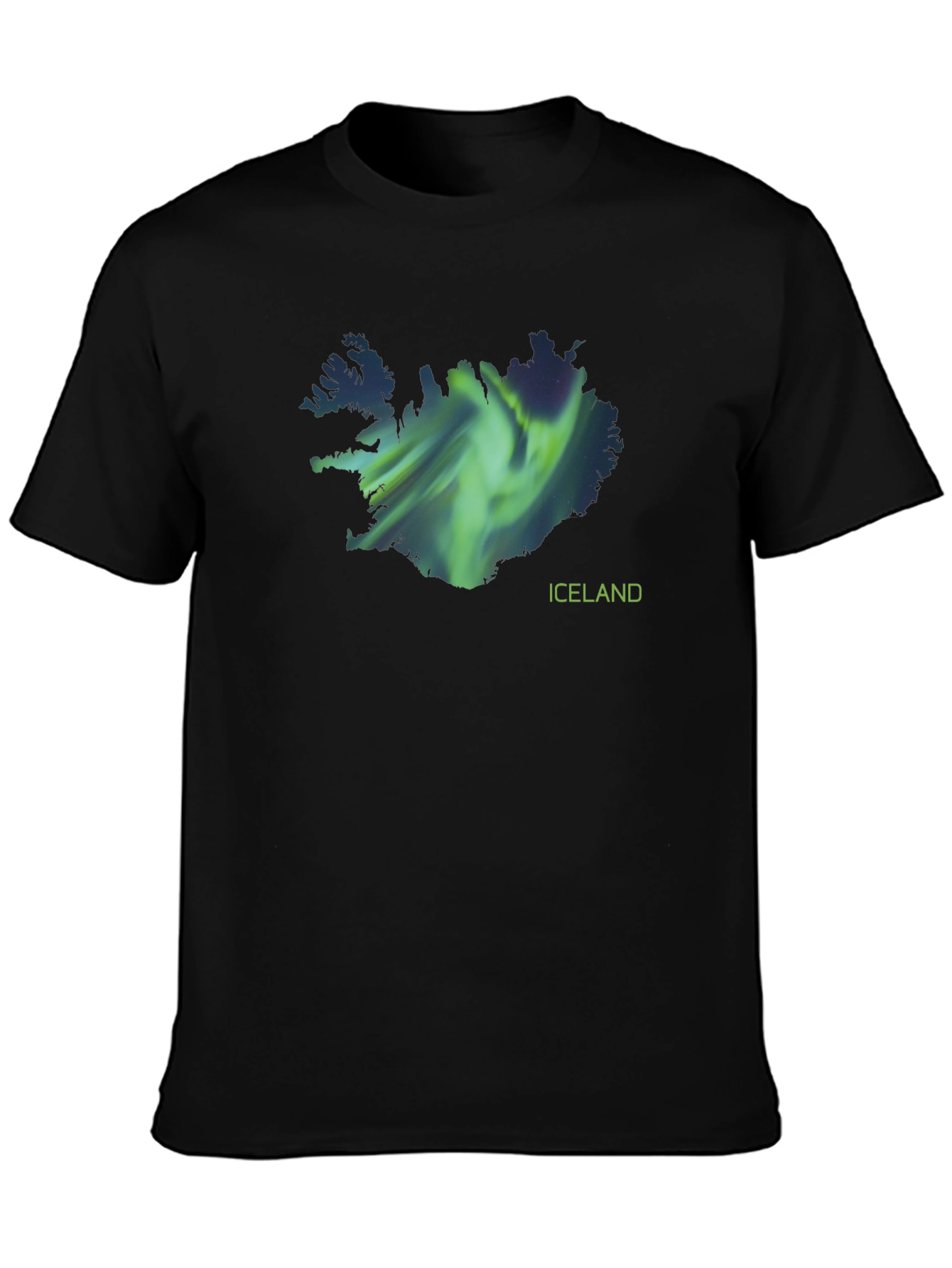 Iceland Aurora Borealis Map Black T-Shirt