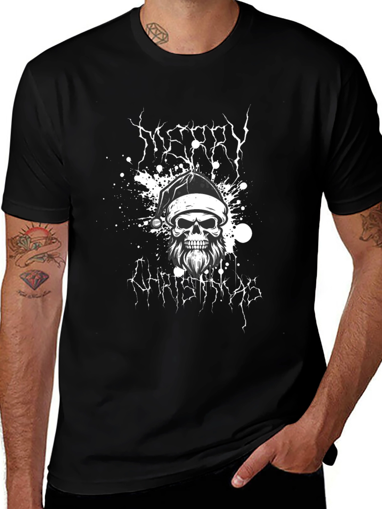 Merry Christmas Skull Graphic Tee - Black