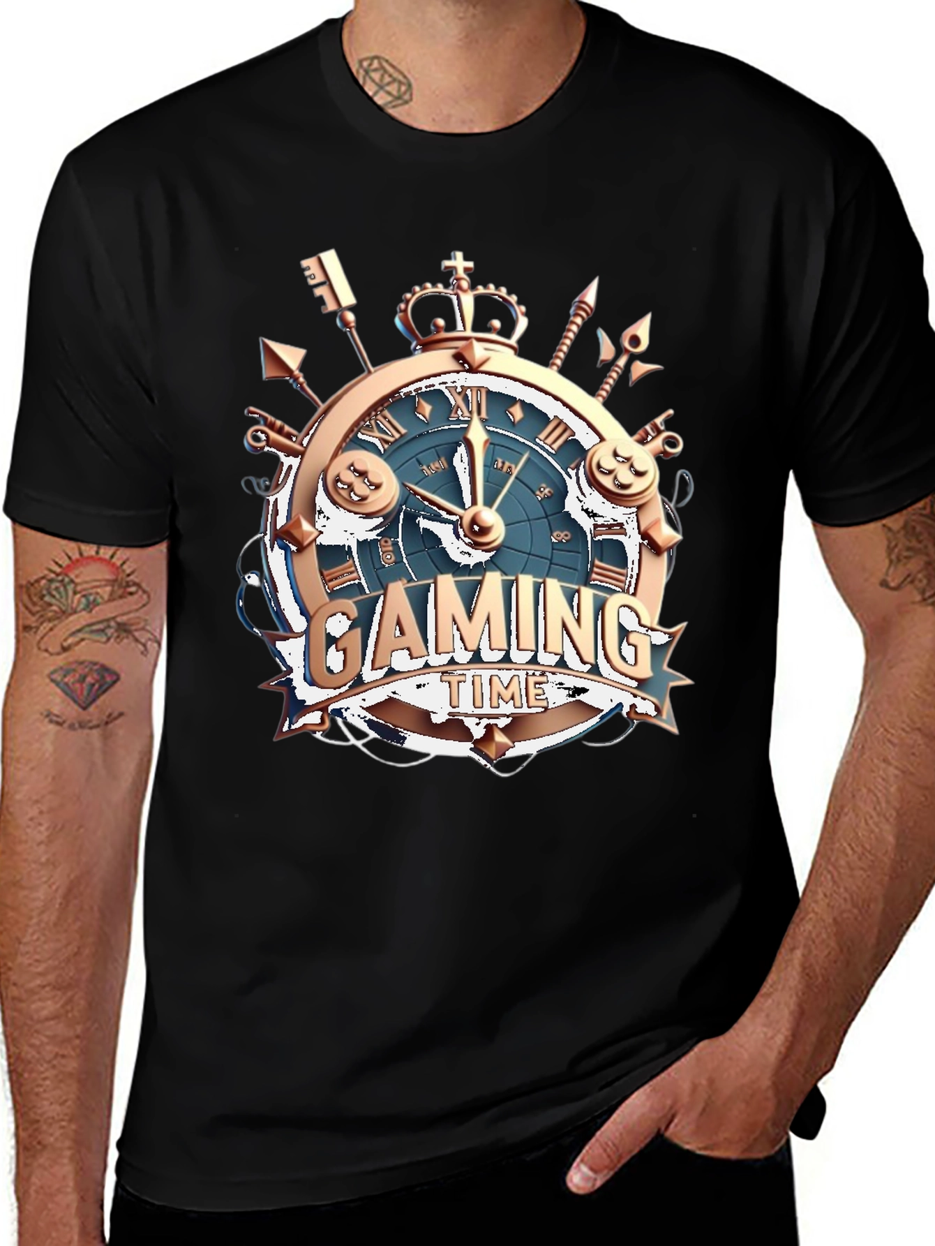 Gaming Time Black T-Shirt: Gamer Clock Design