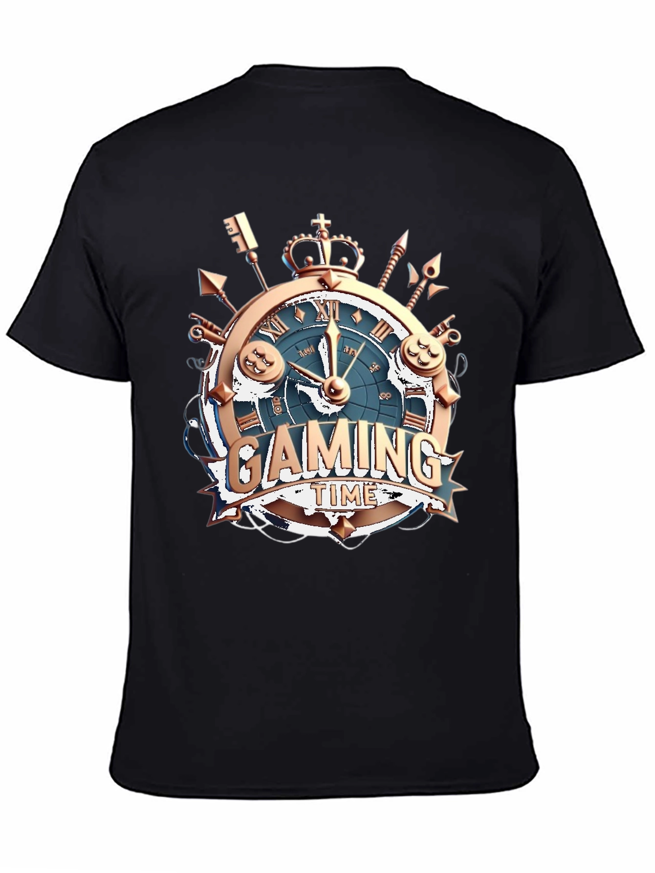 Gaming Time Black T-Shirt: Gamer Clock Design
