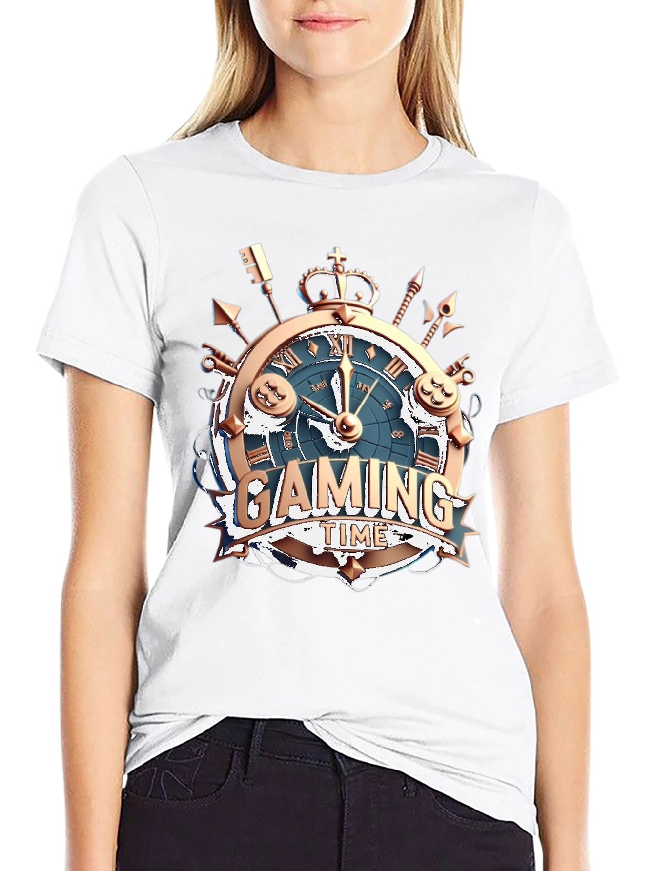 Gaming Time Black T-Shirt: Gamer Clock Design