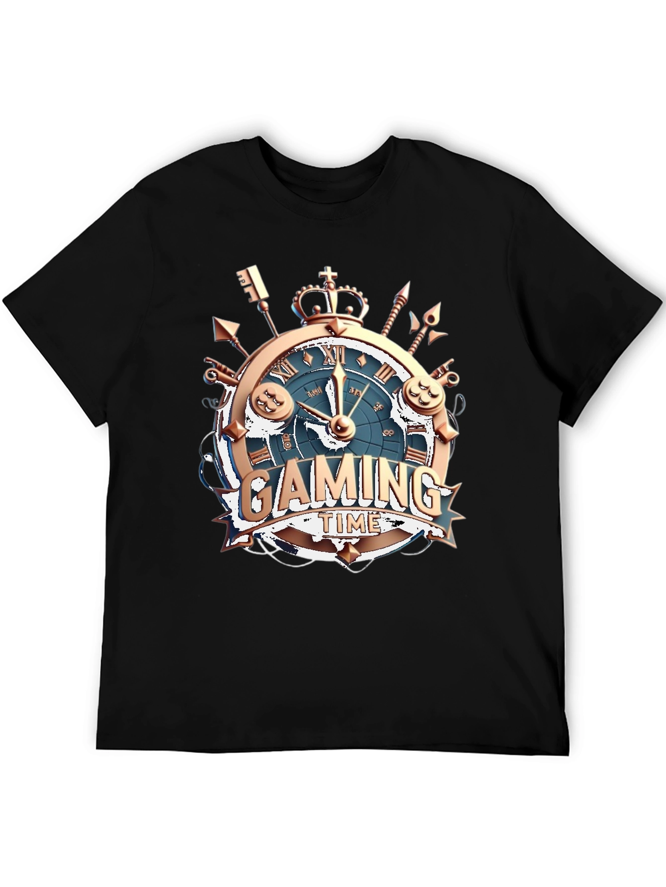 Gaming Time Black T-Shirt: Gamer Clock Design