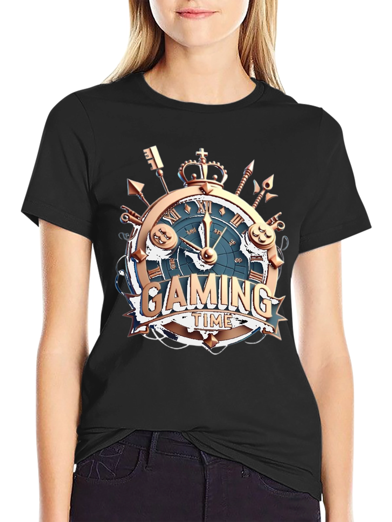 Gaming Time Black T-Shirt: Gamer Clock Design