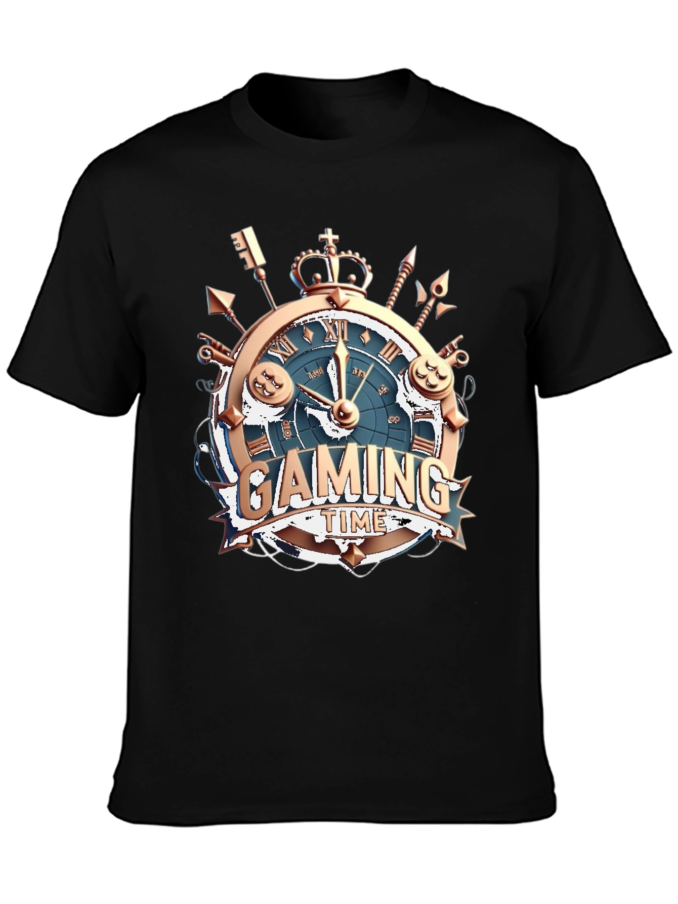 Gaming Time Black T-Shirt: Gamer Clock Design