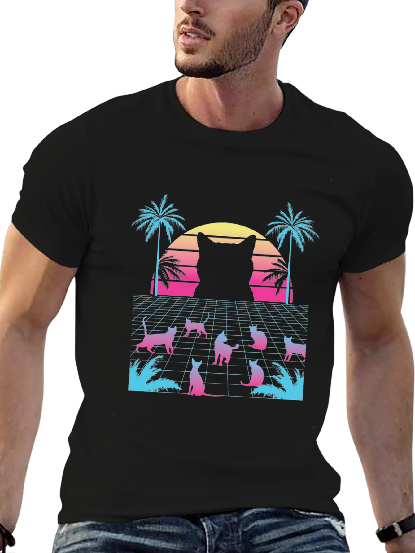 Retro Cat Synthwave Graphic Tee
