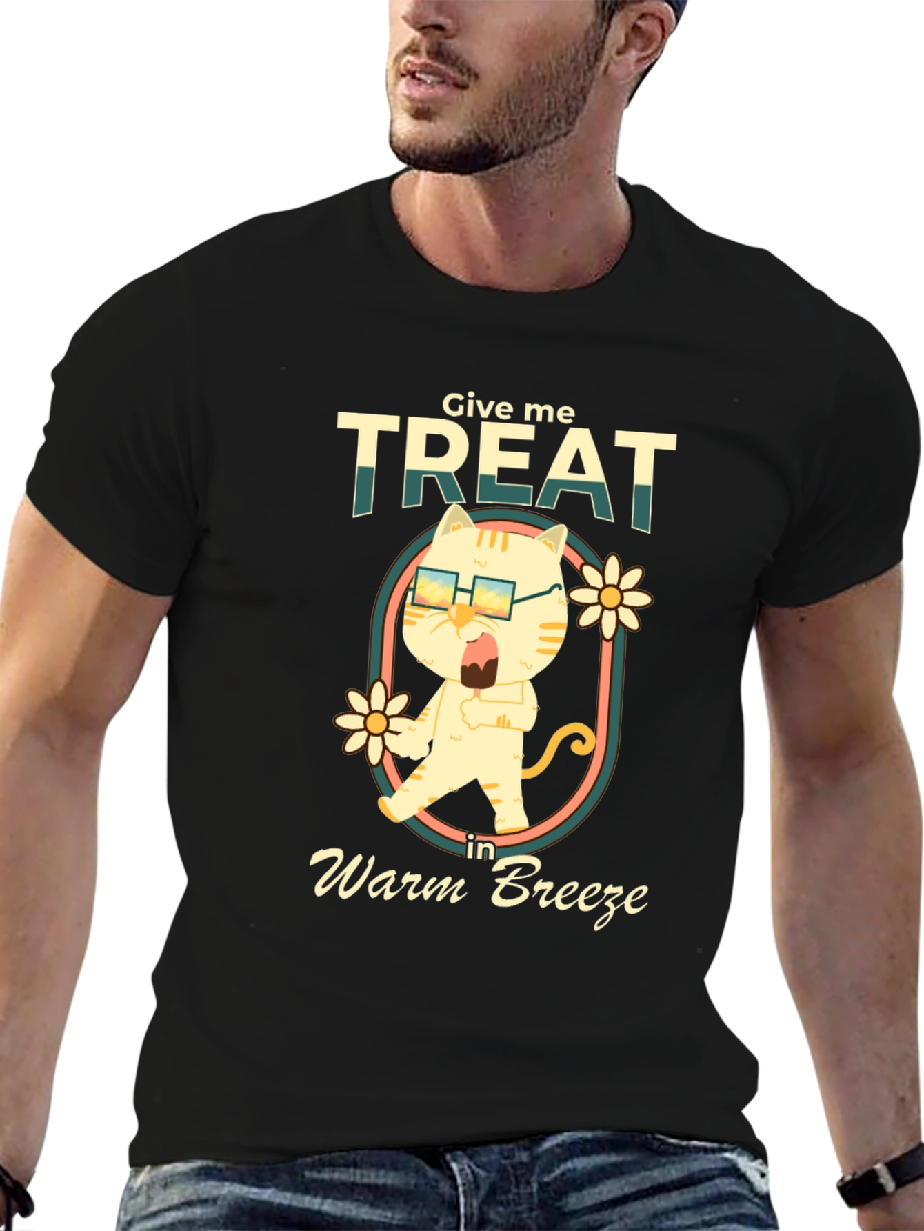 Give Me Treat Cat T-Shirt - Warm Breeze