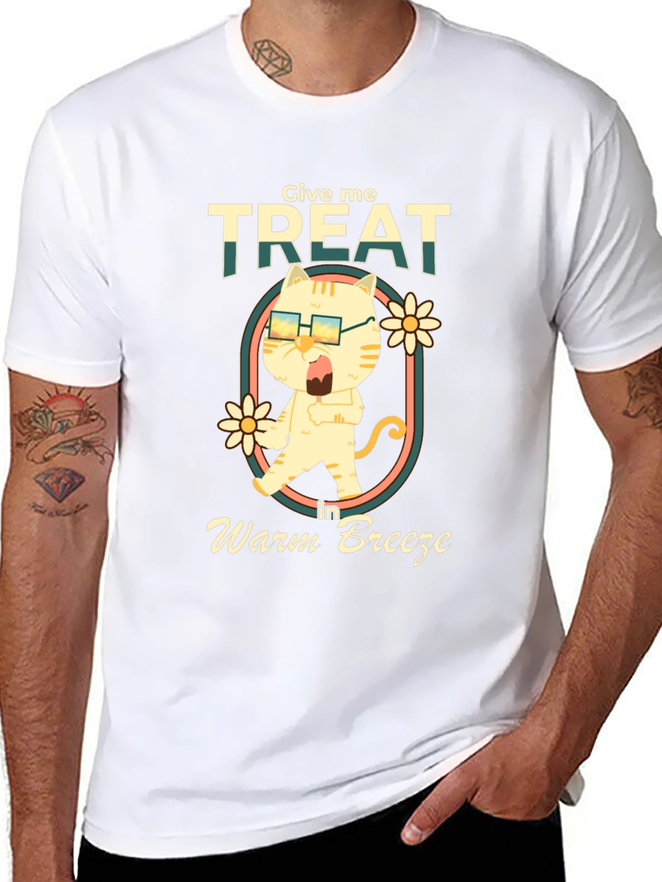 Give Me Treat Cat T-Shirt - Warm Breeze