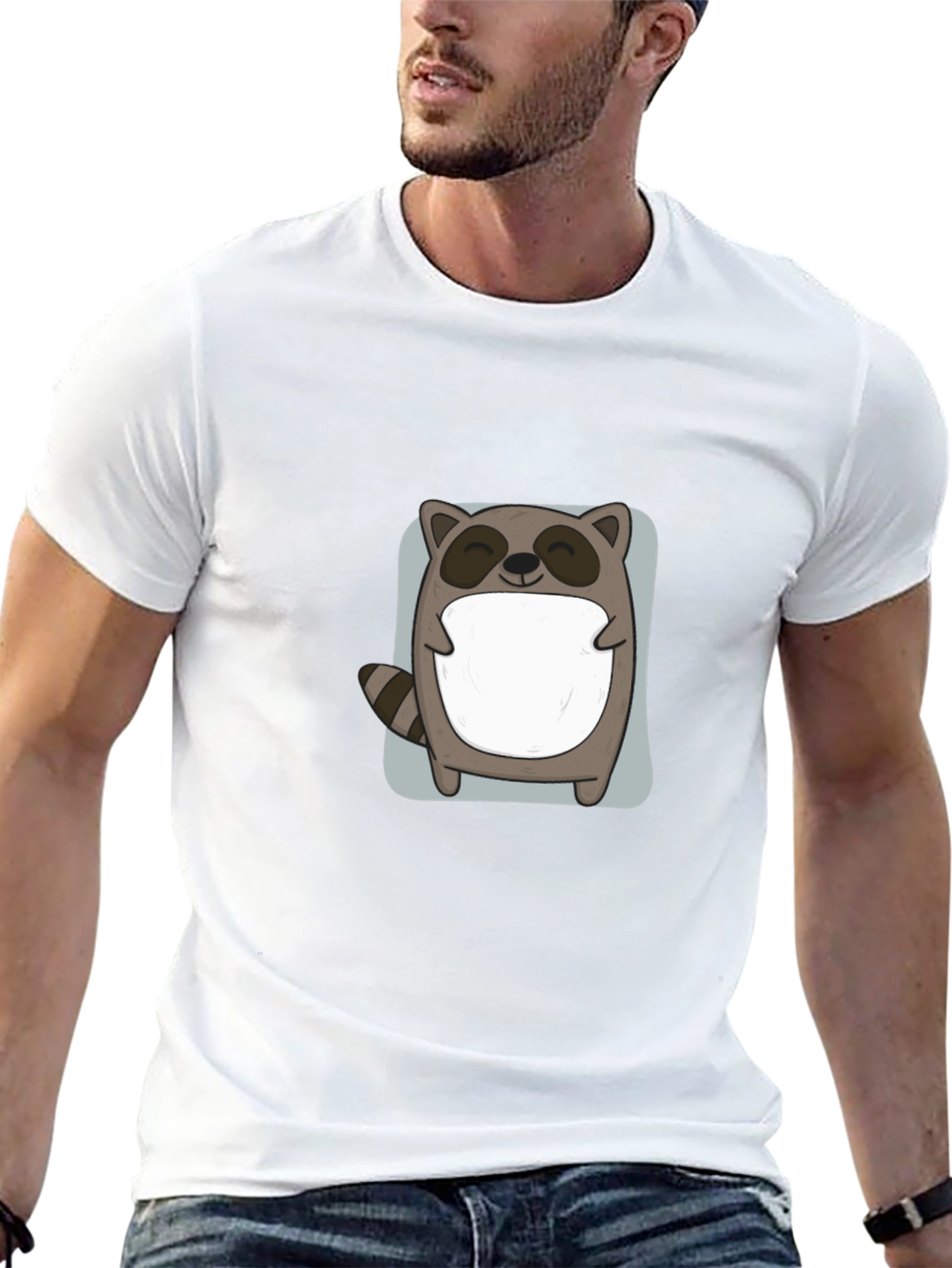 Cute Raccoon Graphic Black T-Shirt