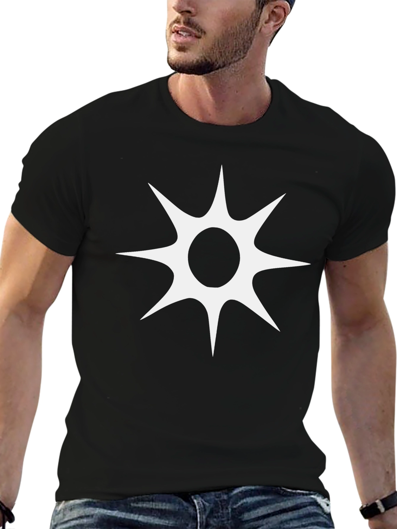 Black T-Shirt with White Starburst Design