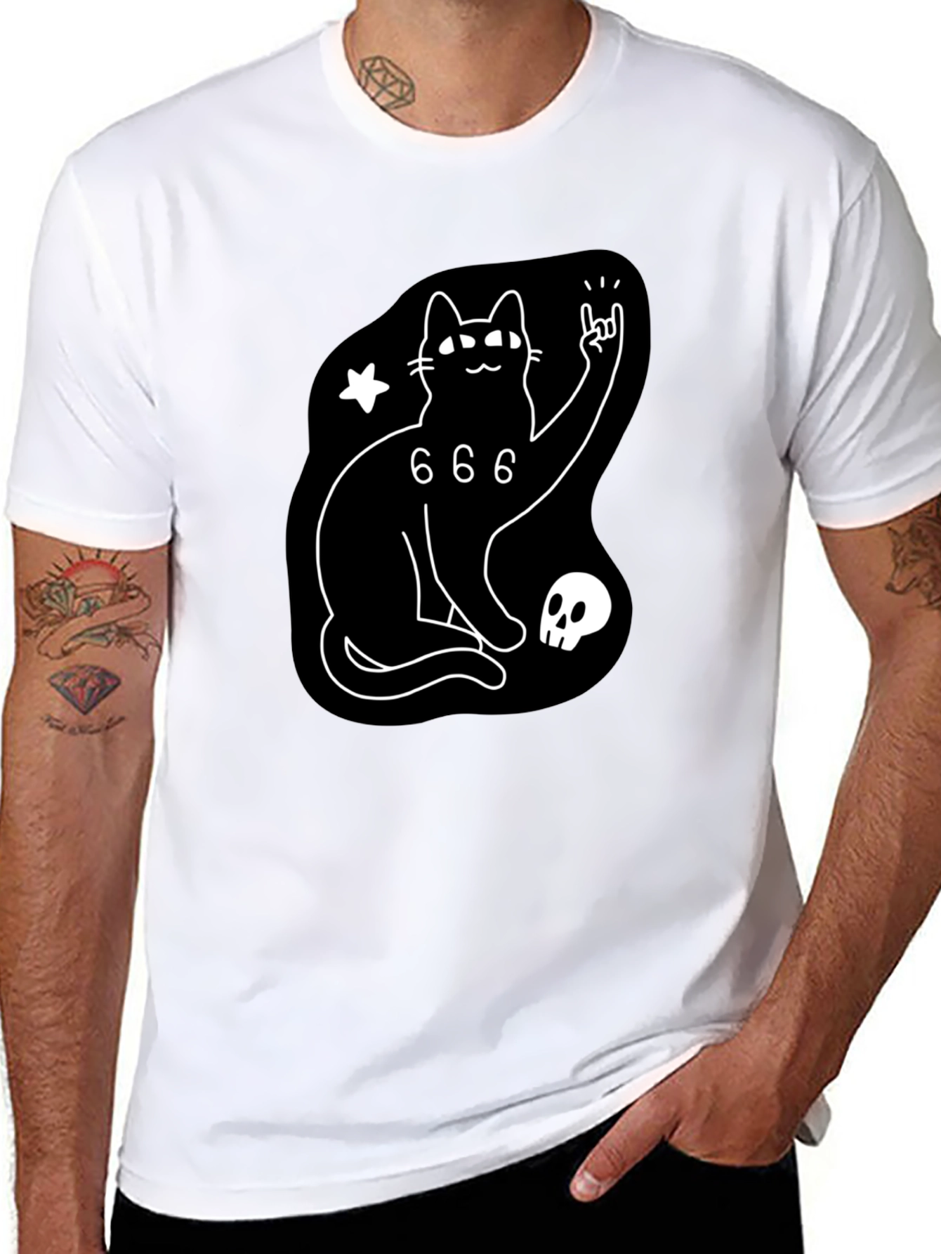 Black Cat 666 Graphic T-Shirt - Rock On!
